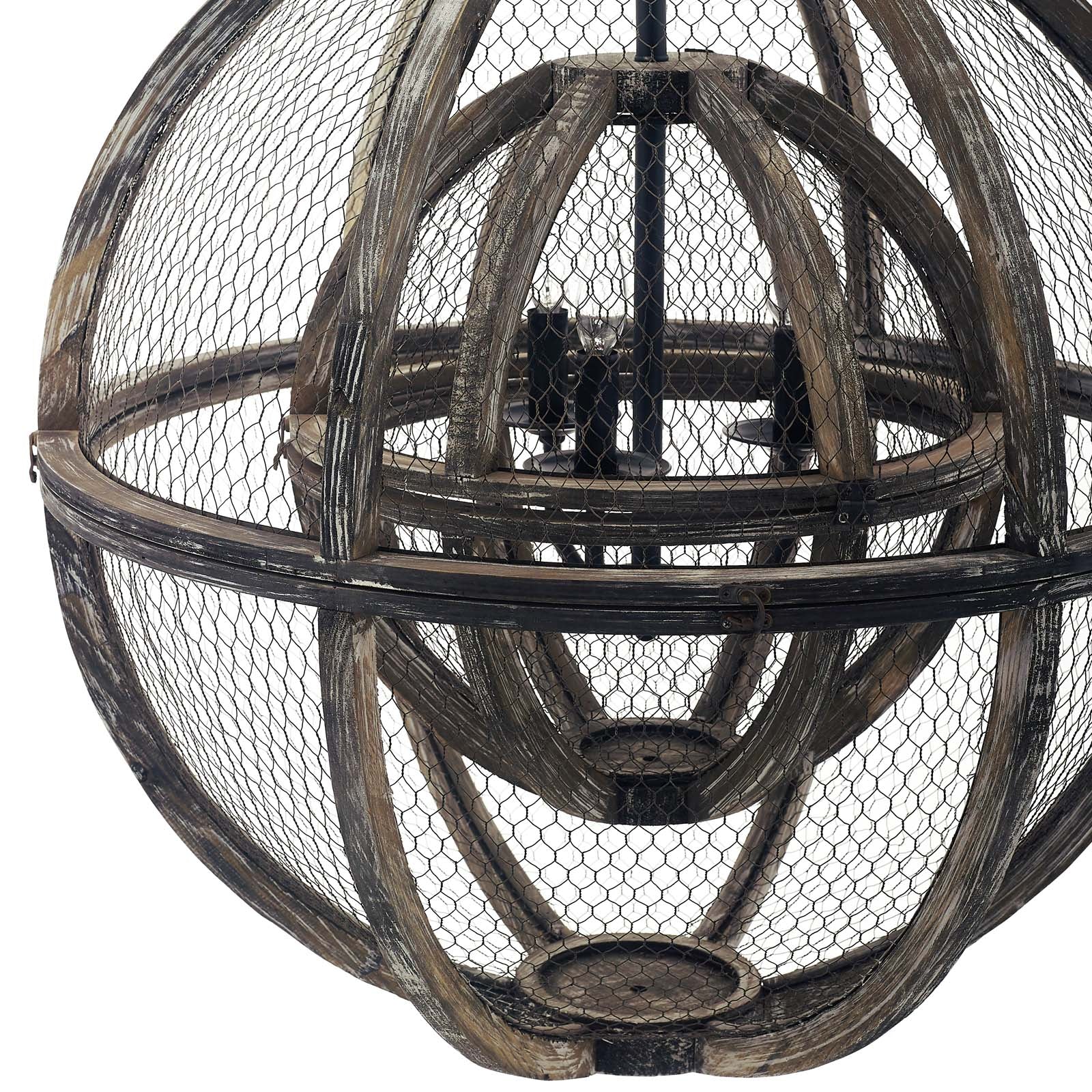 Gravitate Globe Rustic Oak Wood Pendant Light Chandelier-Ceiling Lamp-Modway-Wall2Wall Furnishings