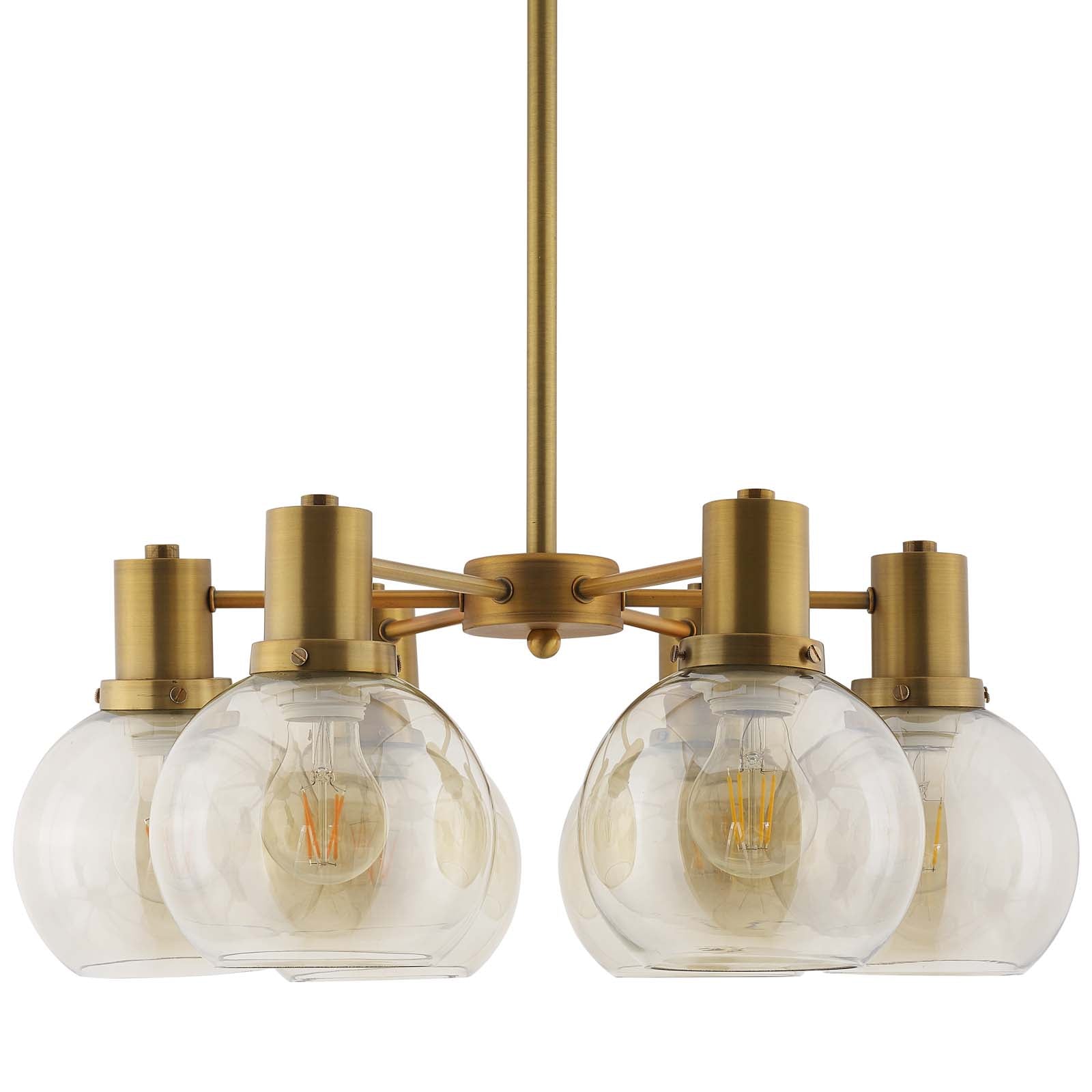 Resound Amber Glass And Brass Pendant Chandelier-Ceiling Lamp-Modway-Wall2Wall Furnishings