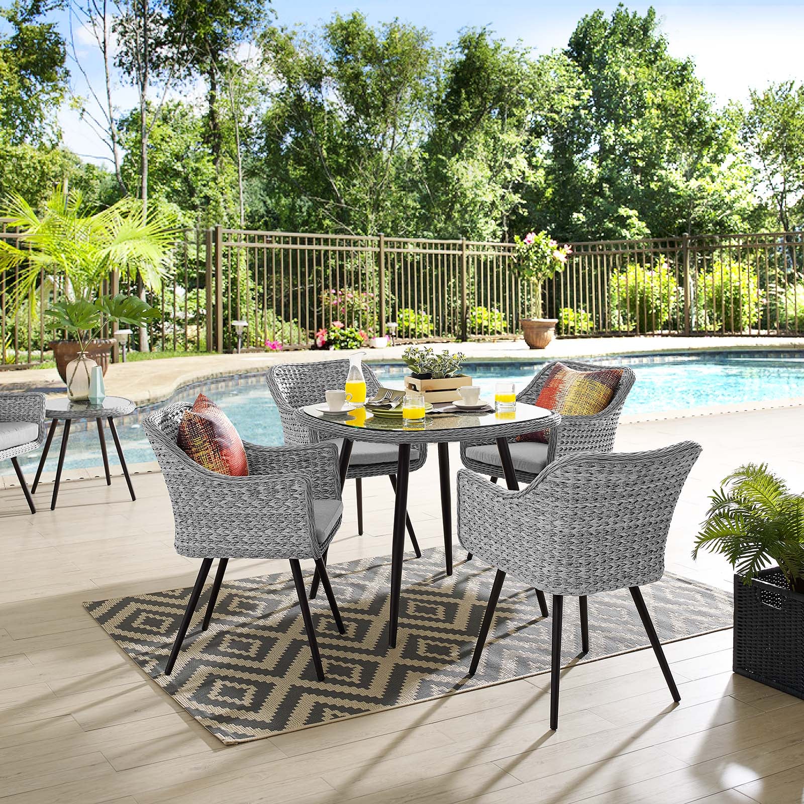 Endeavor 5 Piece Outdoor Patio Wicker Rattan Dining Set-Outdoor Dining Set-Modway-Wall2Wall Furnishings