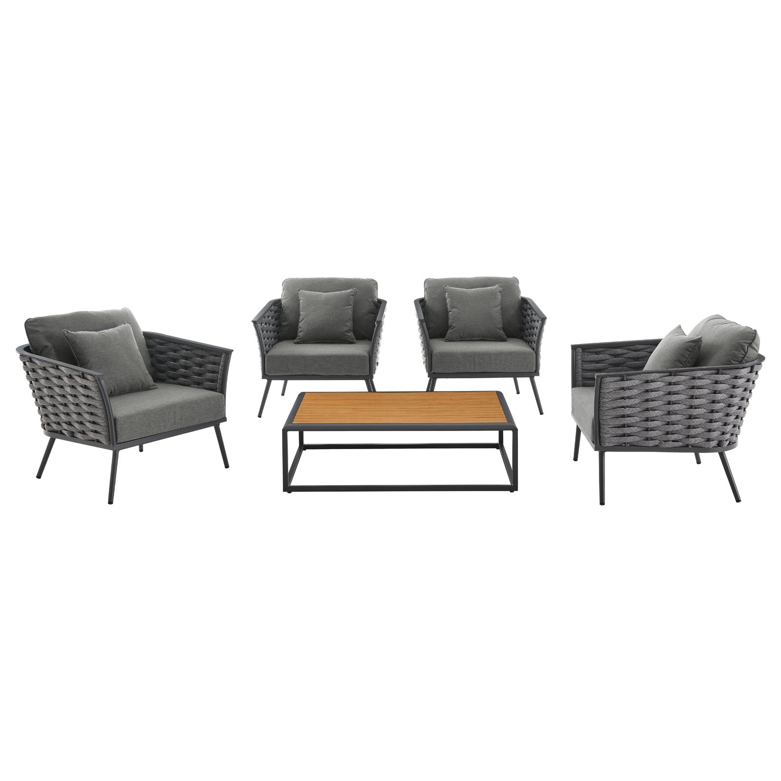 Stance 5 Piece Outdoor Patio Aluminum Sectional Sofa Set-Outdoor Set-Modway-Wall2Wall Furnishings