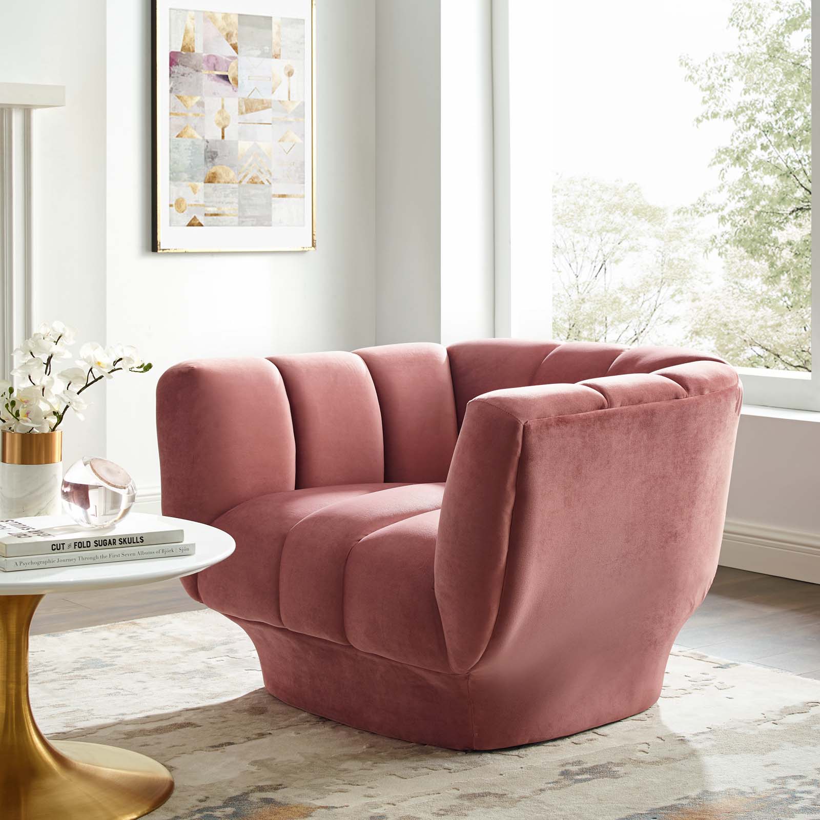 Entertain Vertical Channel Tufted Performance Velvet Armchair-Arm Chair-Modway-Wall2Wall Furnishings