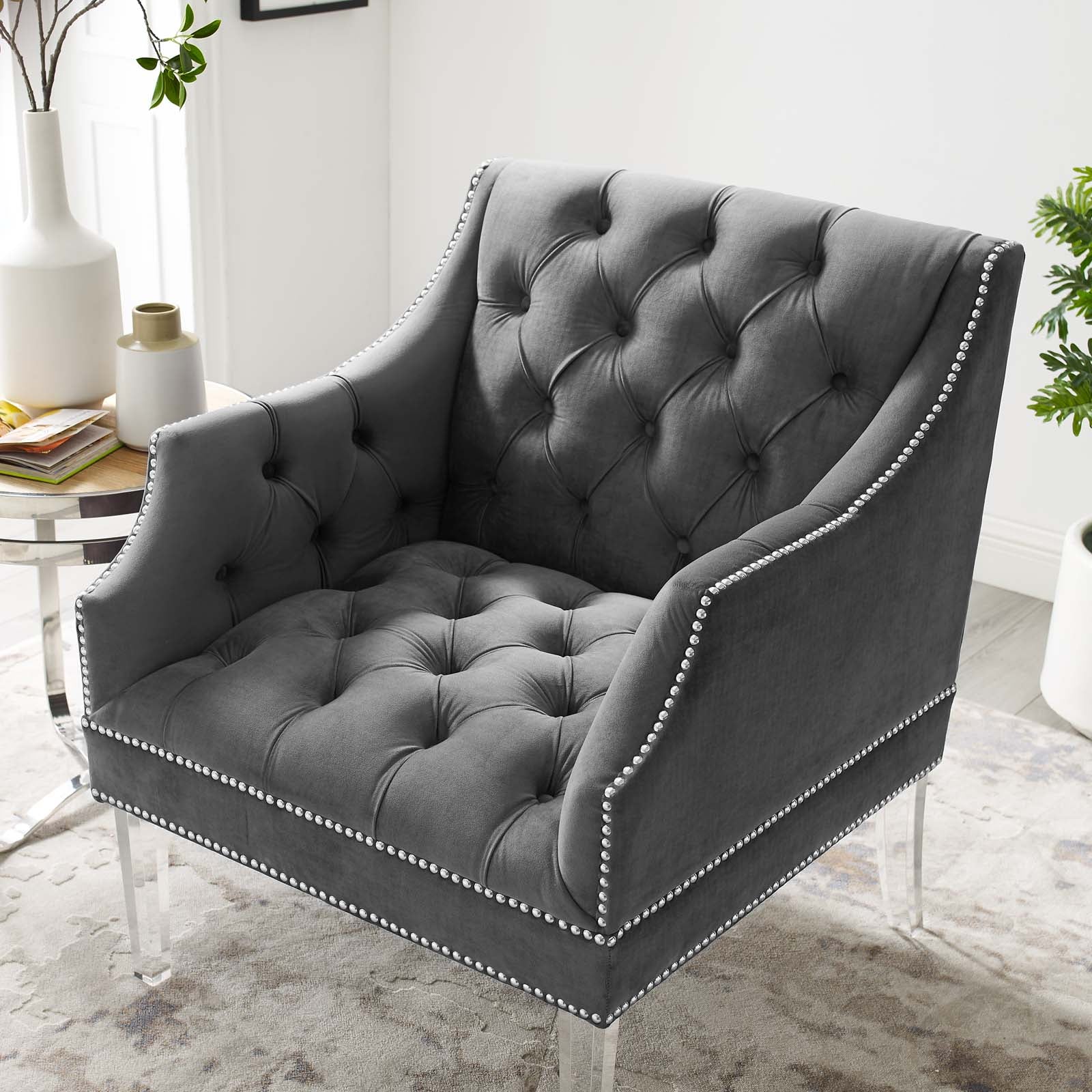 Proverbial Tufted Button Accent Performance Velvet Armchair-Arm Chair-Modway-Wall2Wall Furnishings