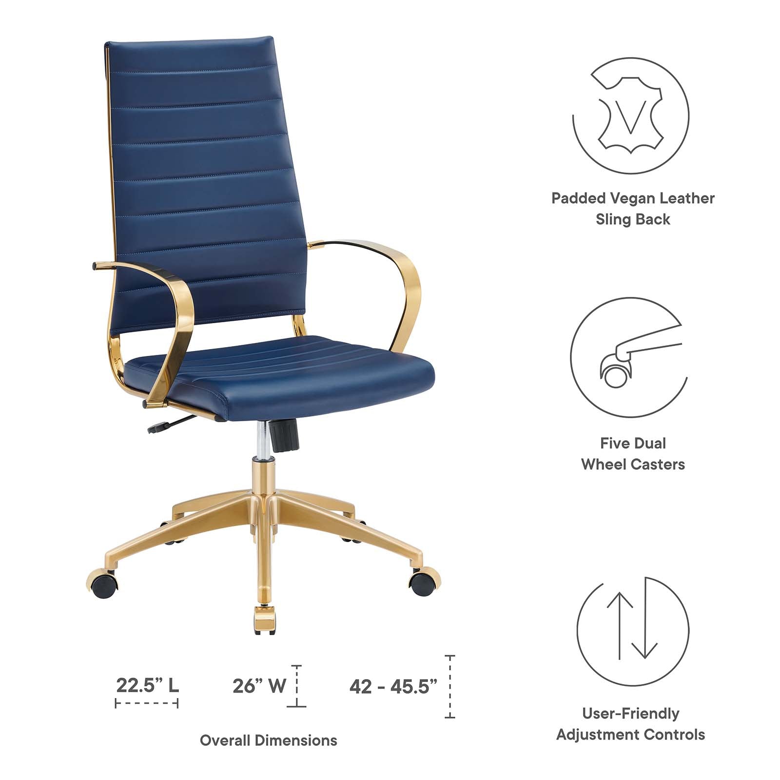 Jive Gold Stainless Steel Highback Office Chair-Desk Chair-Modway-Wall2Wall Furnishings
