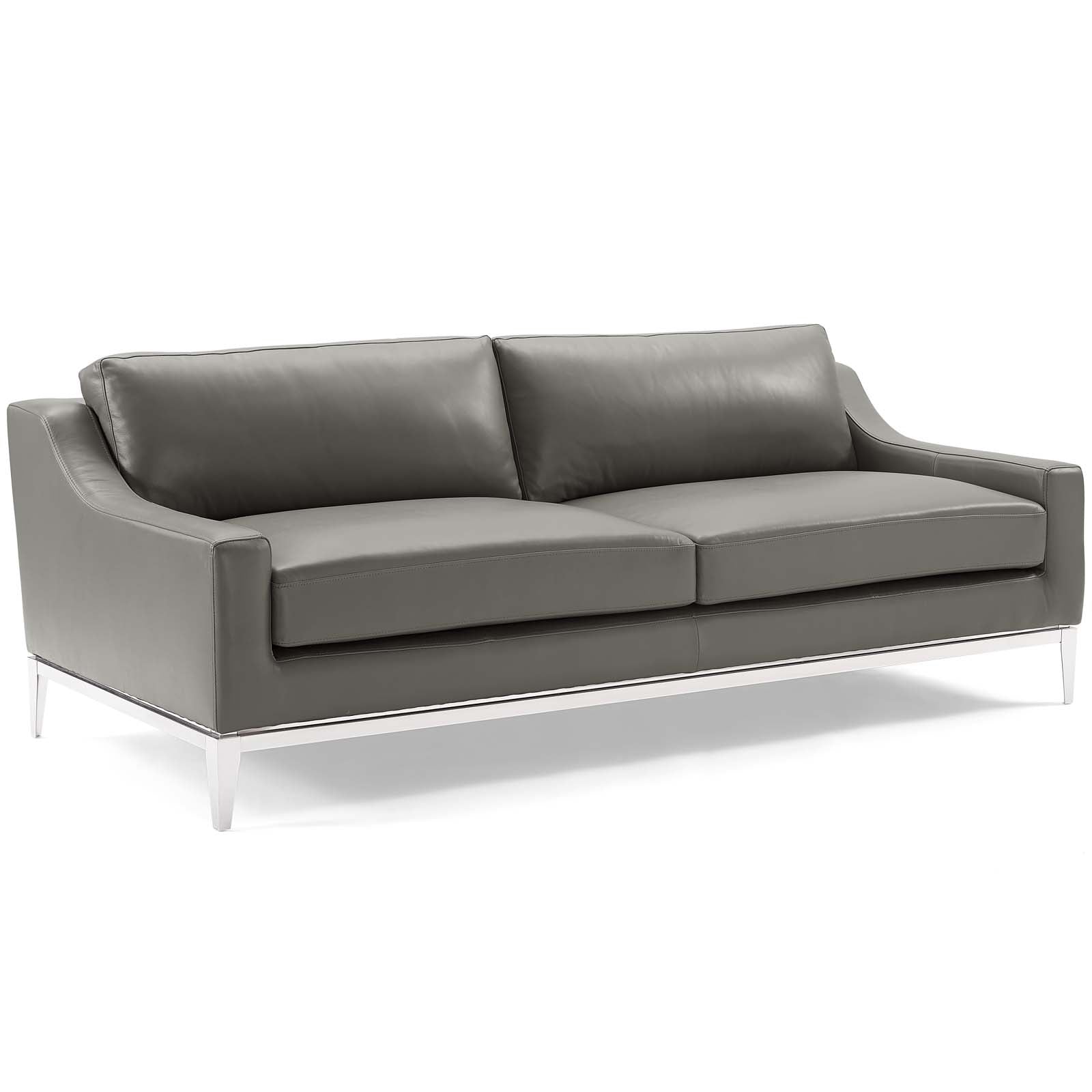 Harness 83.5" Stainless Steel Base Leather Sofa-Sofa-Modway-Wall2Wall Furnishings