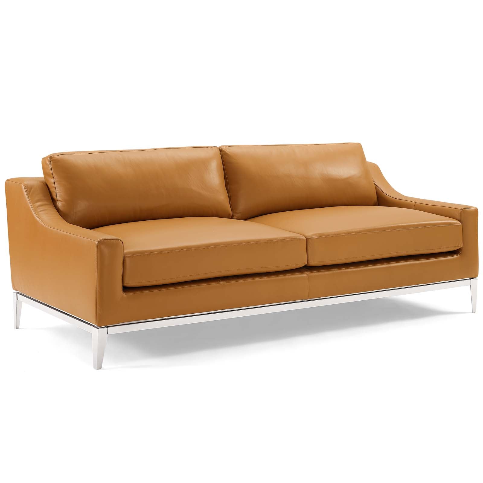 Harness 83.5" Stainless Steel Base Leather Sofa-Sofa-Modway-Wall2Wall Furnishings