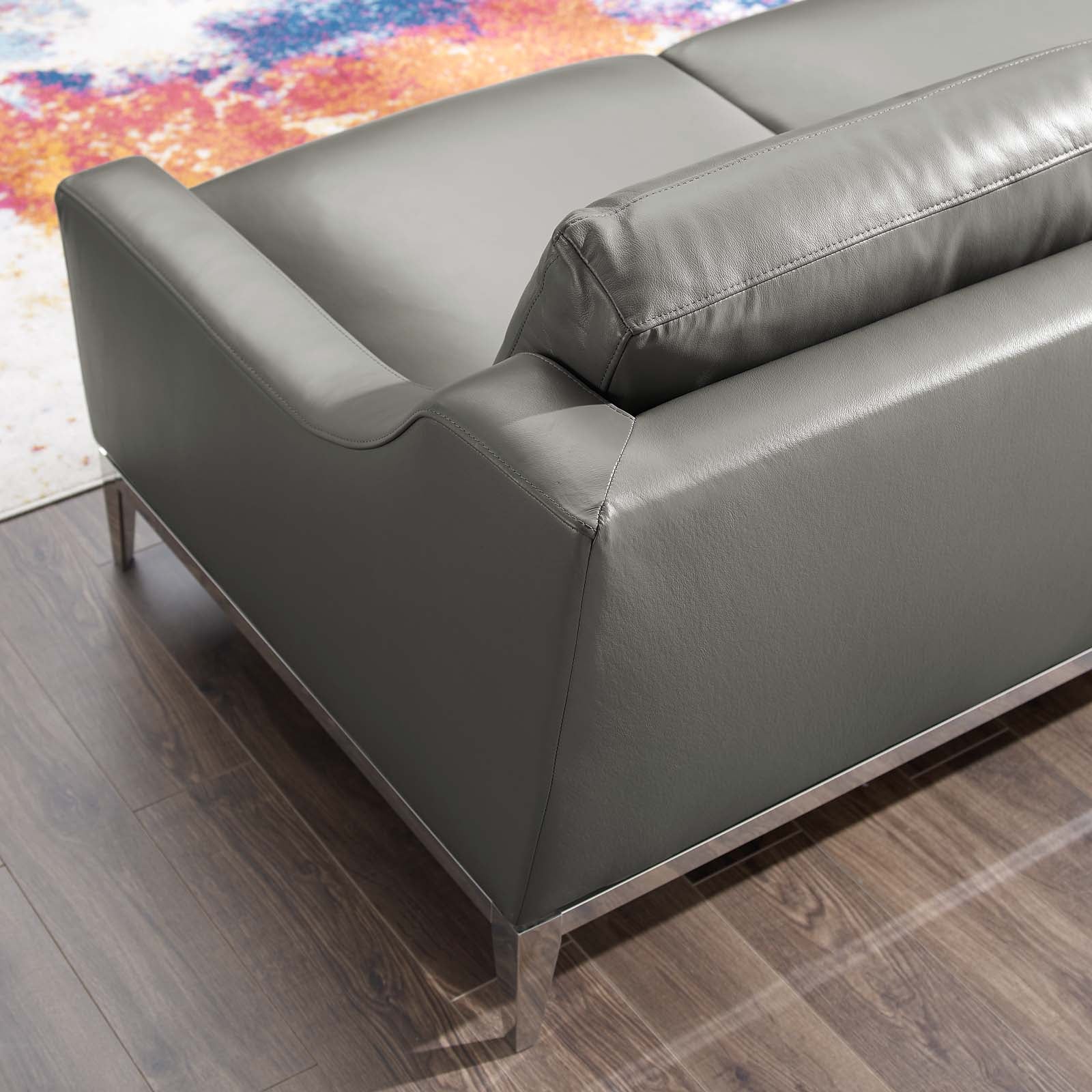 Harness 64" Stainless Steel Base Leather Loveseat-Loveseat-Modway-Wall2Wall Furnishings