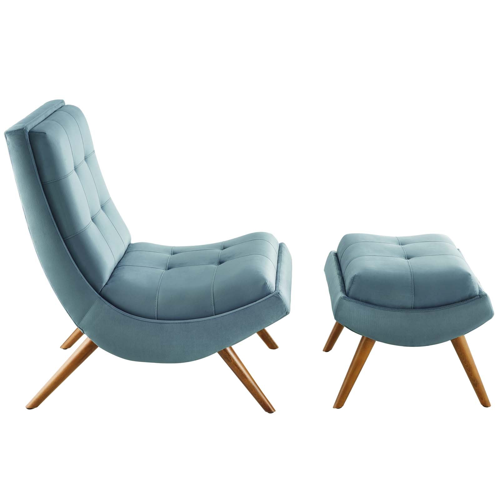 Ramp Upholstered Performance Velvet Lounge Chair and Ottoman Set-Lounge Chair-Modway-Wall2Wall Furnishings