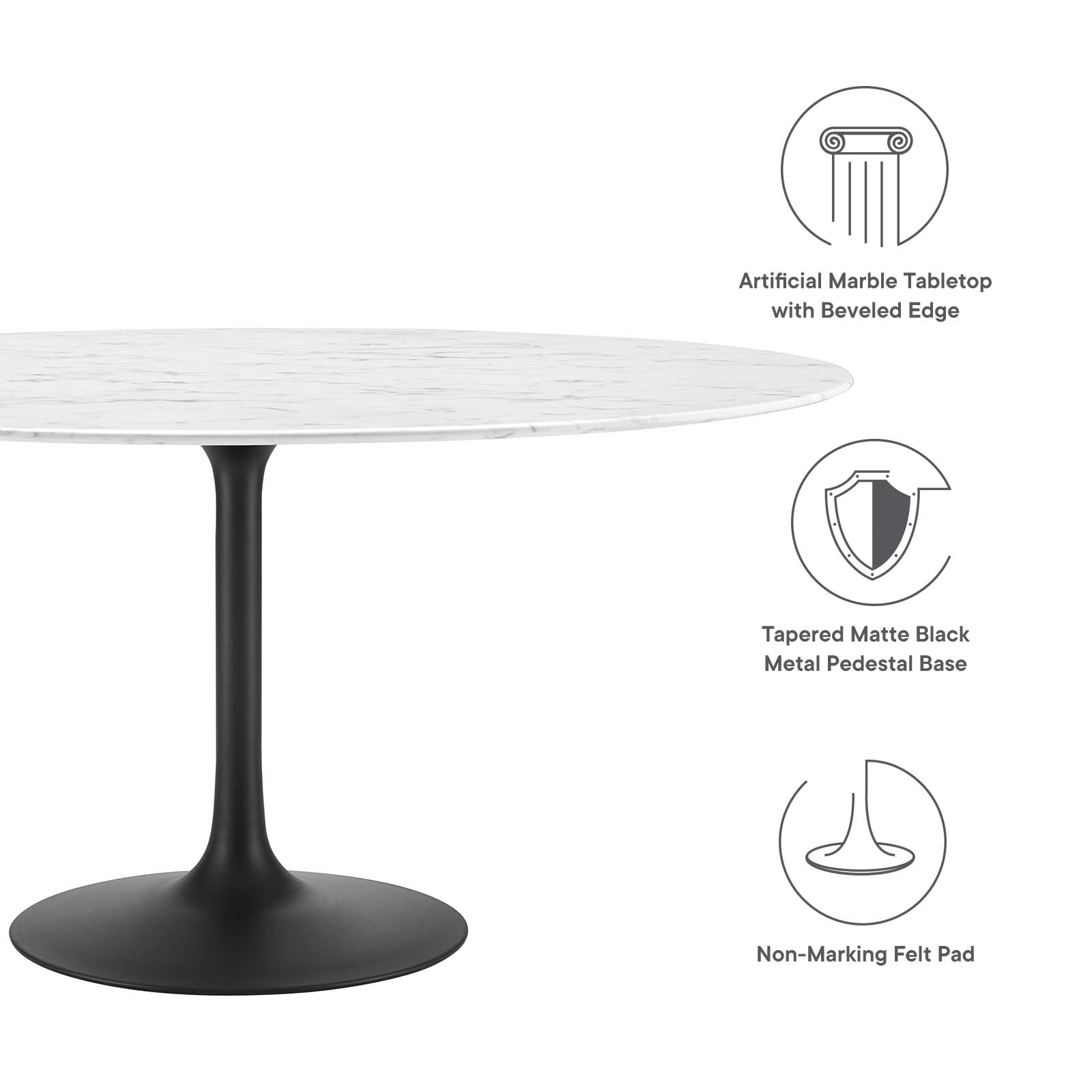 Lippa 60" Round Artificial Marble Dining Table-Dining Table-Modway-Wall2Wall Furnishings