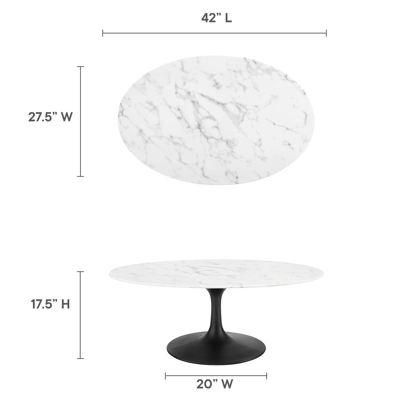 Lippa 42" Oval-Shaped Artificial Marble Coffee Table-Coffee Table-Modway-Wall2Wall Furnishings