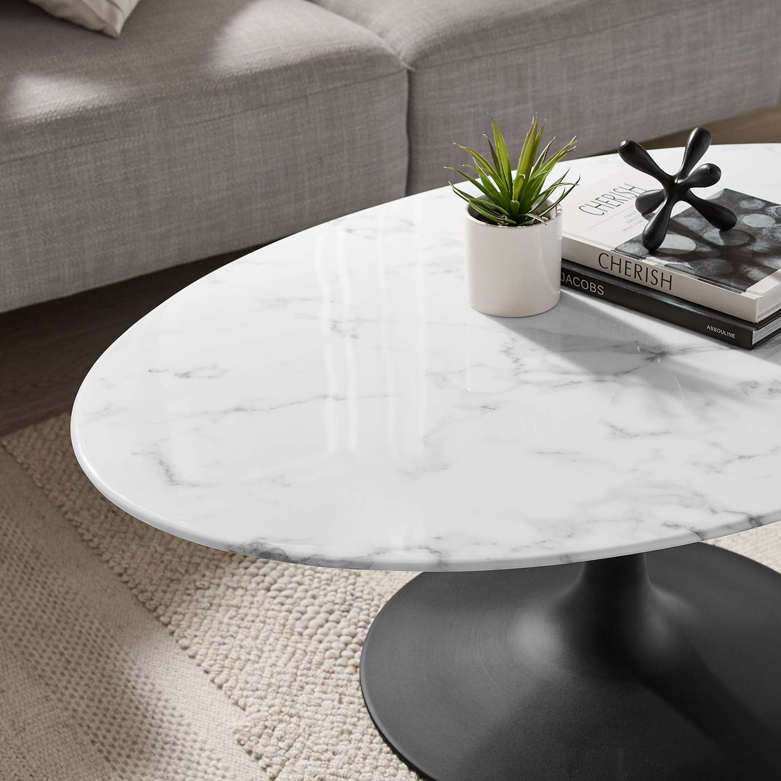 Lippa 42" Oval-Shaped Artificial Marble Coffee Table-Coffee Table-Modway-Wall2Wall Furnishings