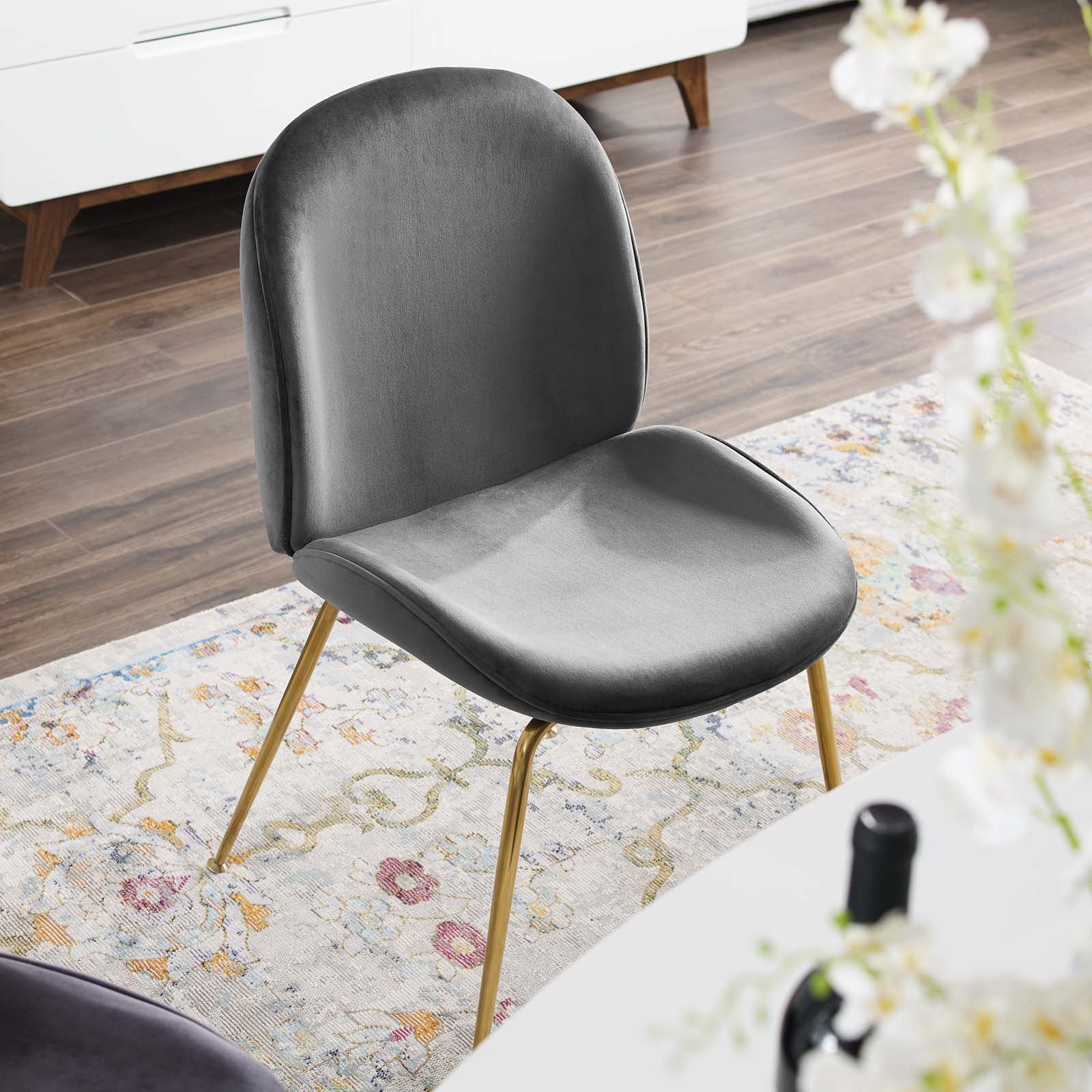 Scoop Gold Stainless Steel Leg Performance Velvet Dining Chair-Dining Chair-Modway-Wall2Wall Furnishings