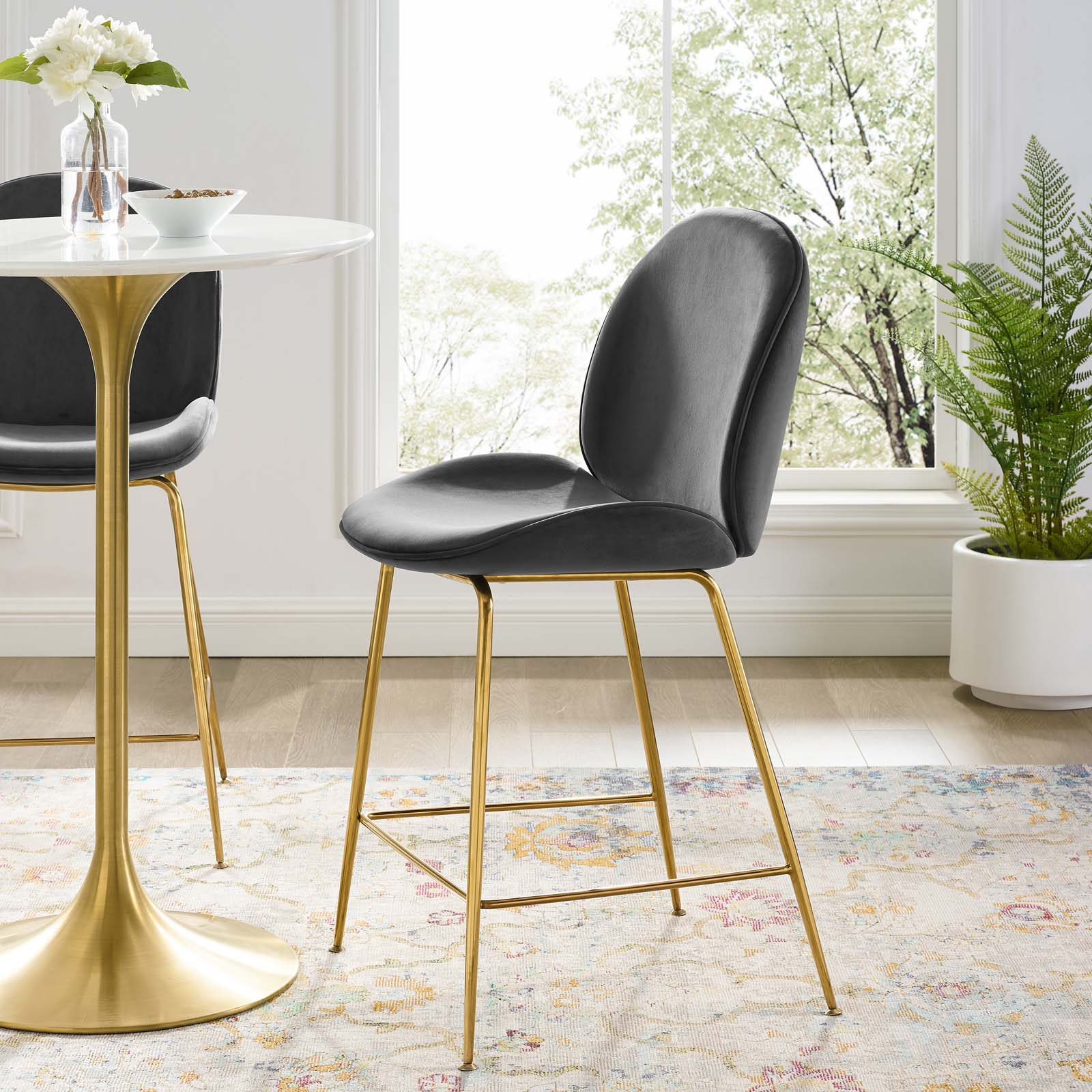 Scoop Gold Stainless Steel Leg Performance Velvet Counter Stool-Bar and Counter Stools-Modway-Wall2Wall Furnishings