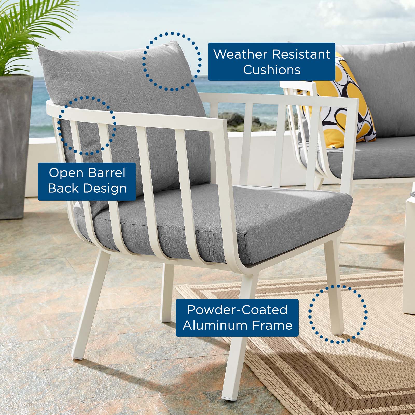 Riverside Outdoor Patio Aluminum Armchair-Outdoor Armchair-Modway-Wall2Wall Furnishings
