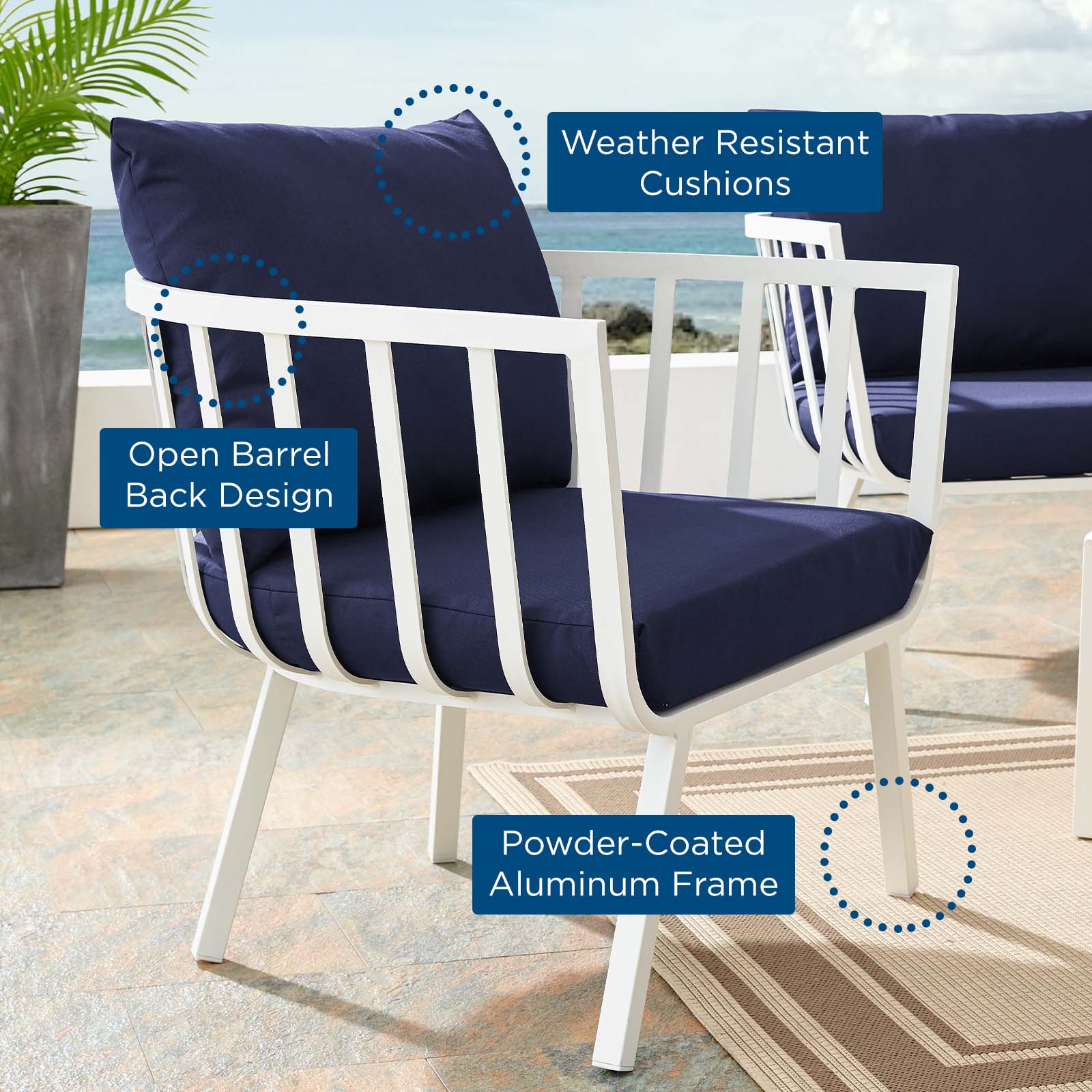 Riverside Outdoor Patio Aluminum Armchair-Outdoor Armchair-Modway-Wall2Wall Furnishings