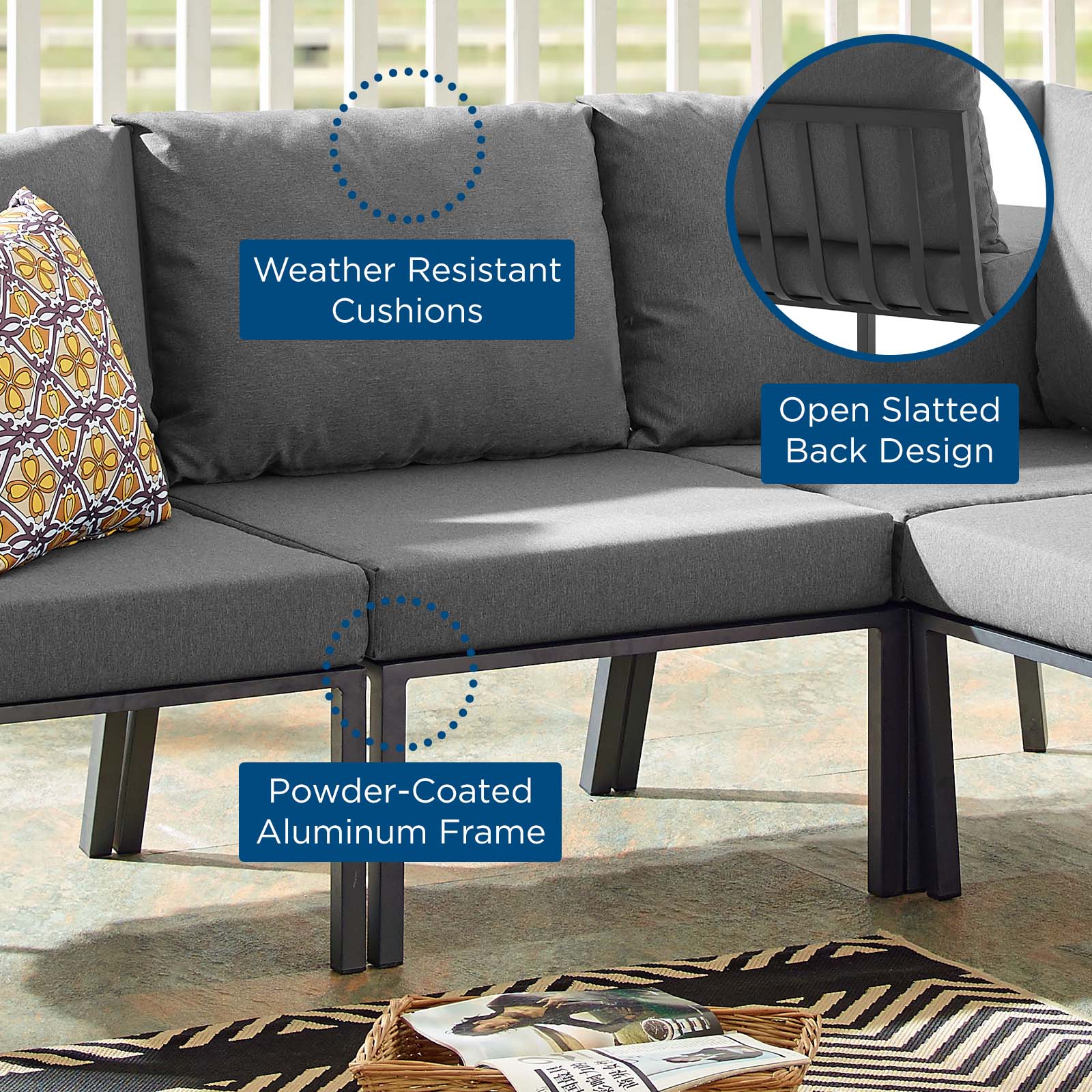 Riverside Outdoor Patio Aluminum Armless Chair-Outdoor Armless Chair-Modway-Wall2Wall Furnishings