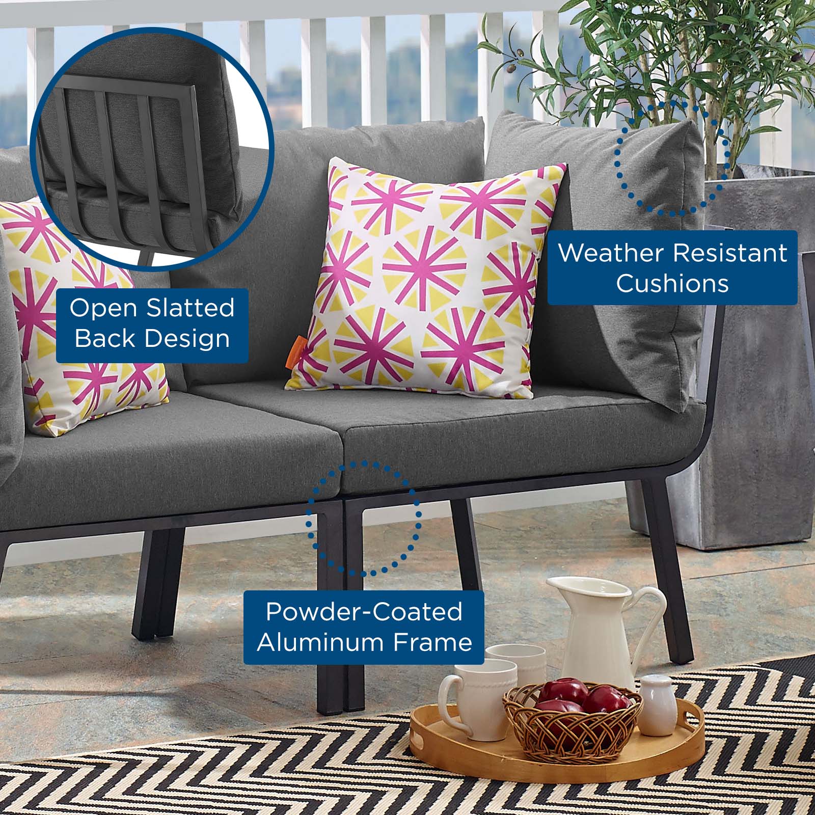Riverside Outdoor Patio Aluminum Corner Chair-Outdoor Corner Chair-Modway-Wall2Wall Furnishings