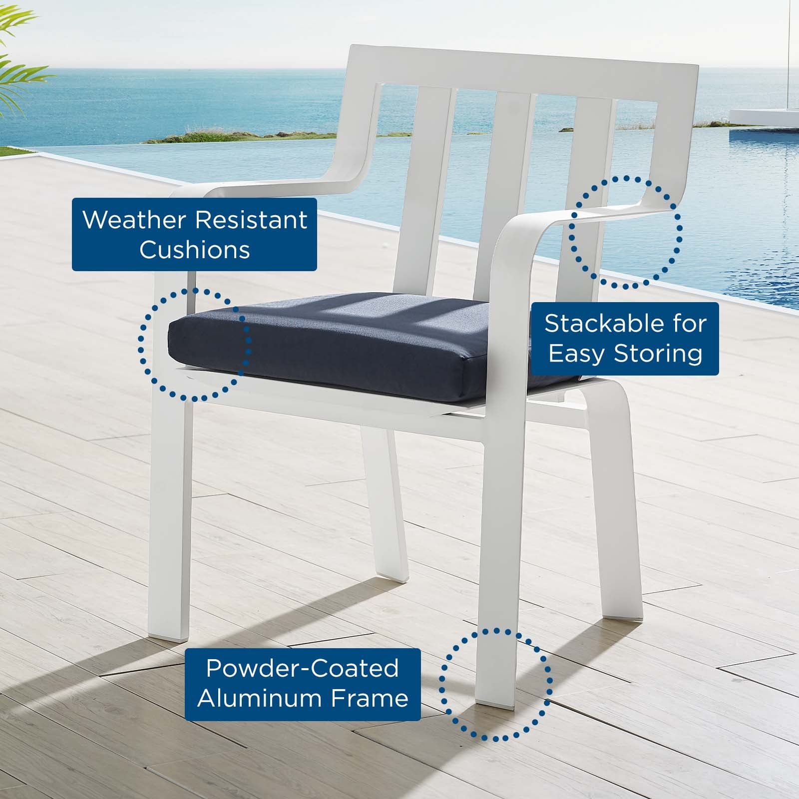 Baxley Stackable Outdoor Patio Aluminum Dining Armchair-Outdoor Dining Chair-Modway-Wall2Wall Furnishings