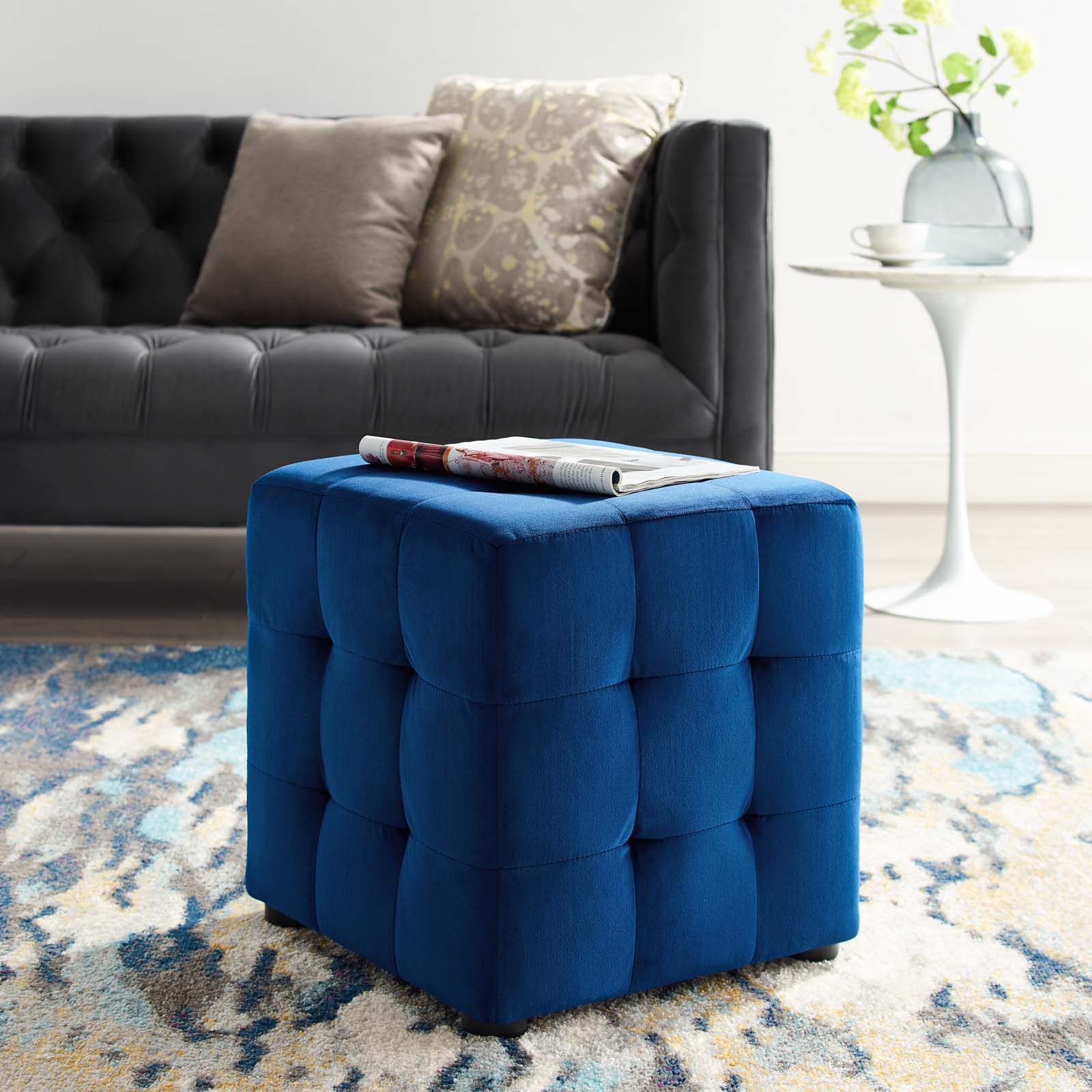 Contour Tufted Cube Performance Velvet Ottoman-Ottoman-Modway-Wall2Wall Furnishings