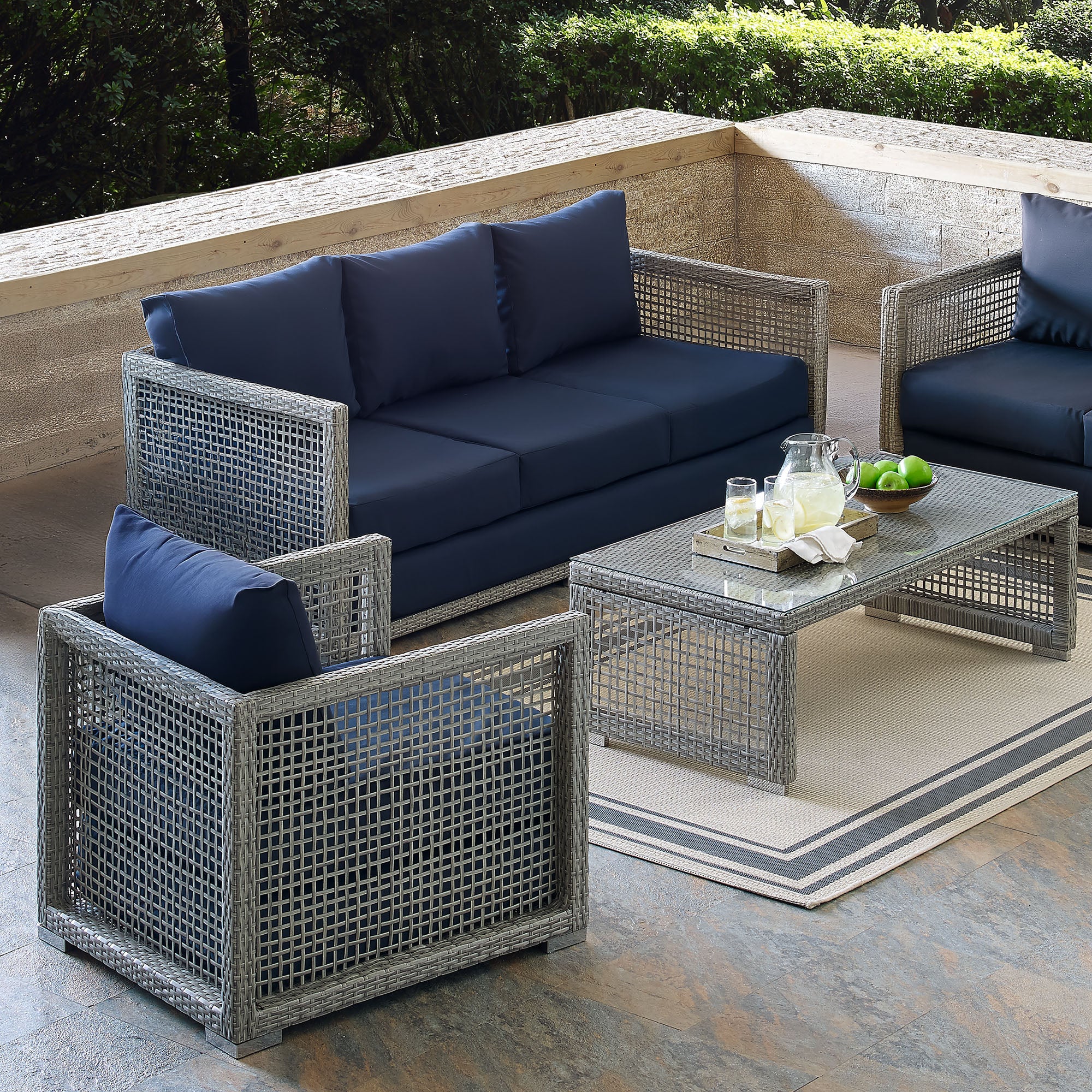 Aura 3 Piece Outdoor Patio Wicker Rattan Set