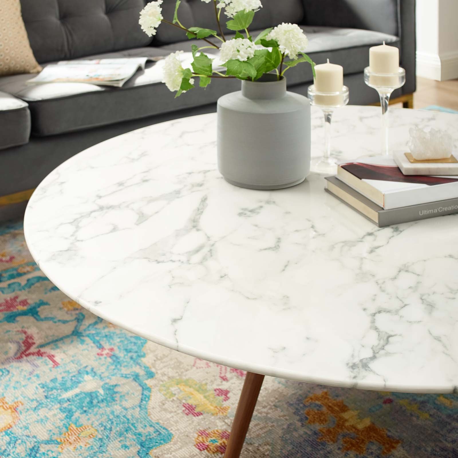 Lippa 47" Round Artificial Marble Coffee Table with Tripod Base-Coffee Table-Modway-Wall2Wall Furnishings