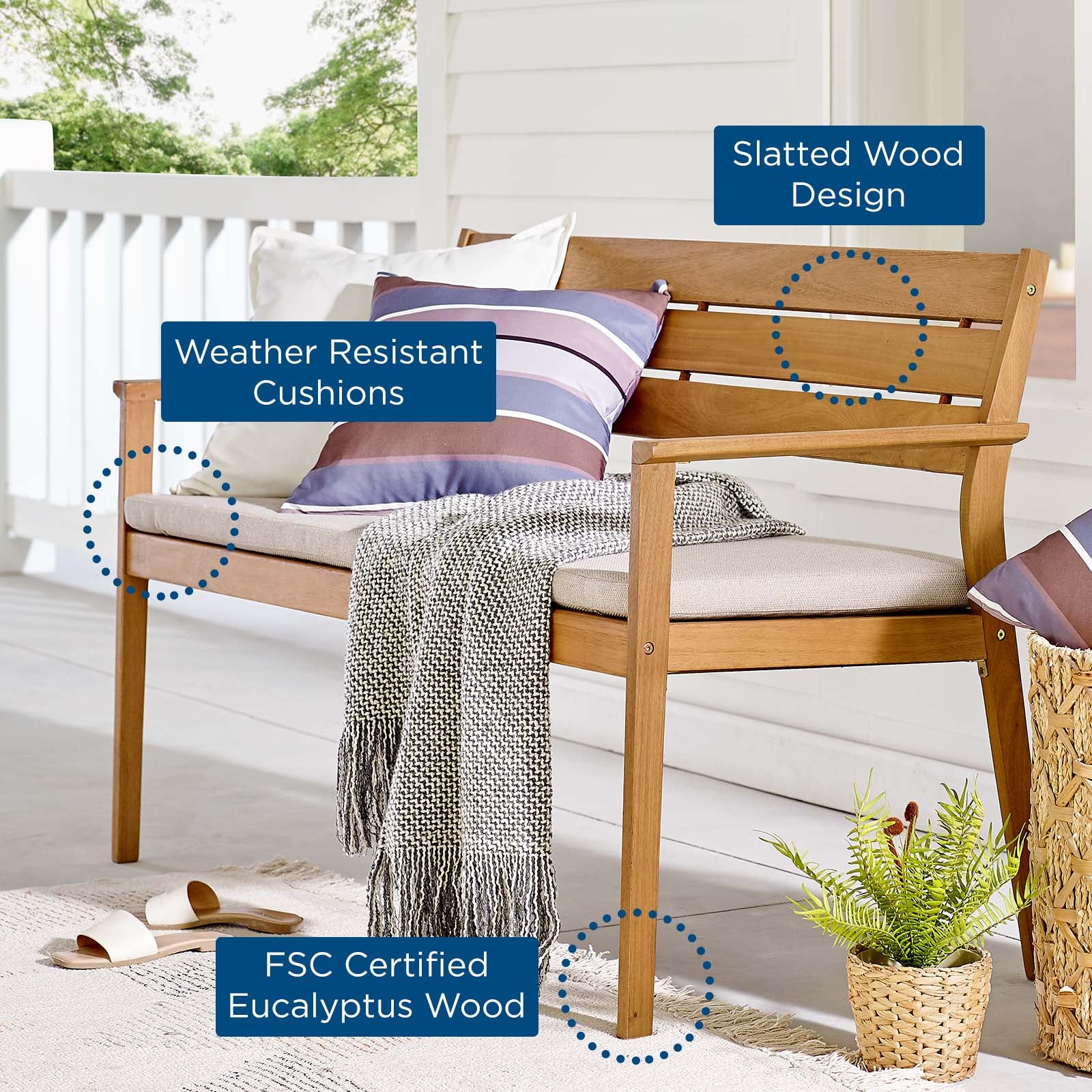 Viewscape Outdoor Patio Ash Wood Loveseat-Outdoor Loveseat-Modway-Wall2Wall Furnishings