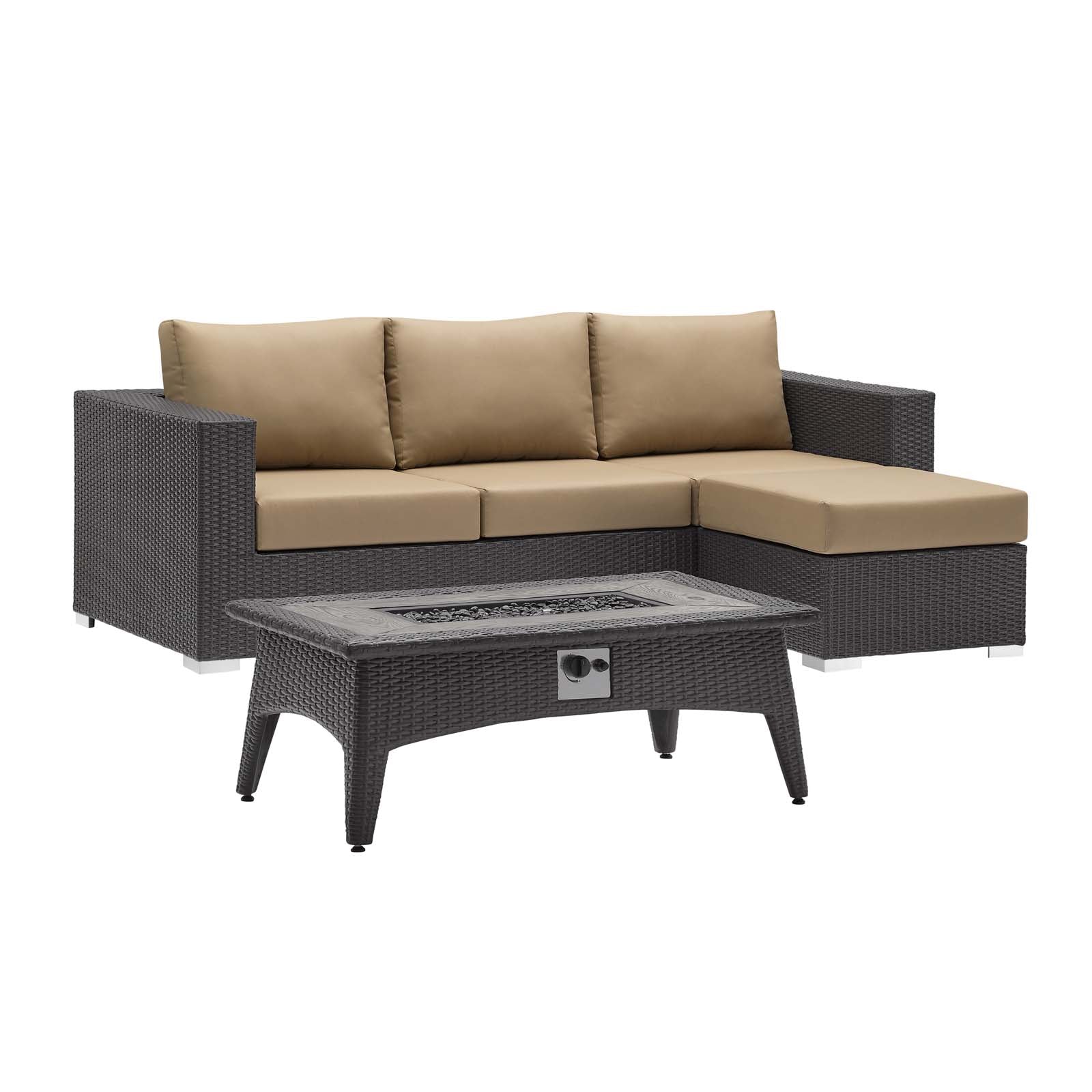 Convene 3 Piece Set Outdoor Patio with Fire Pit-Outdoor Sectional-Modway-Wall2Wall Furnishings