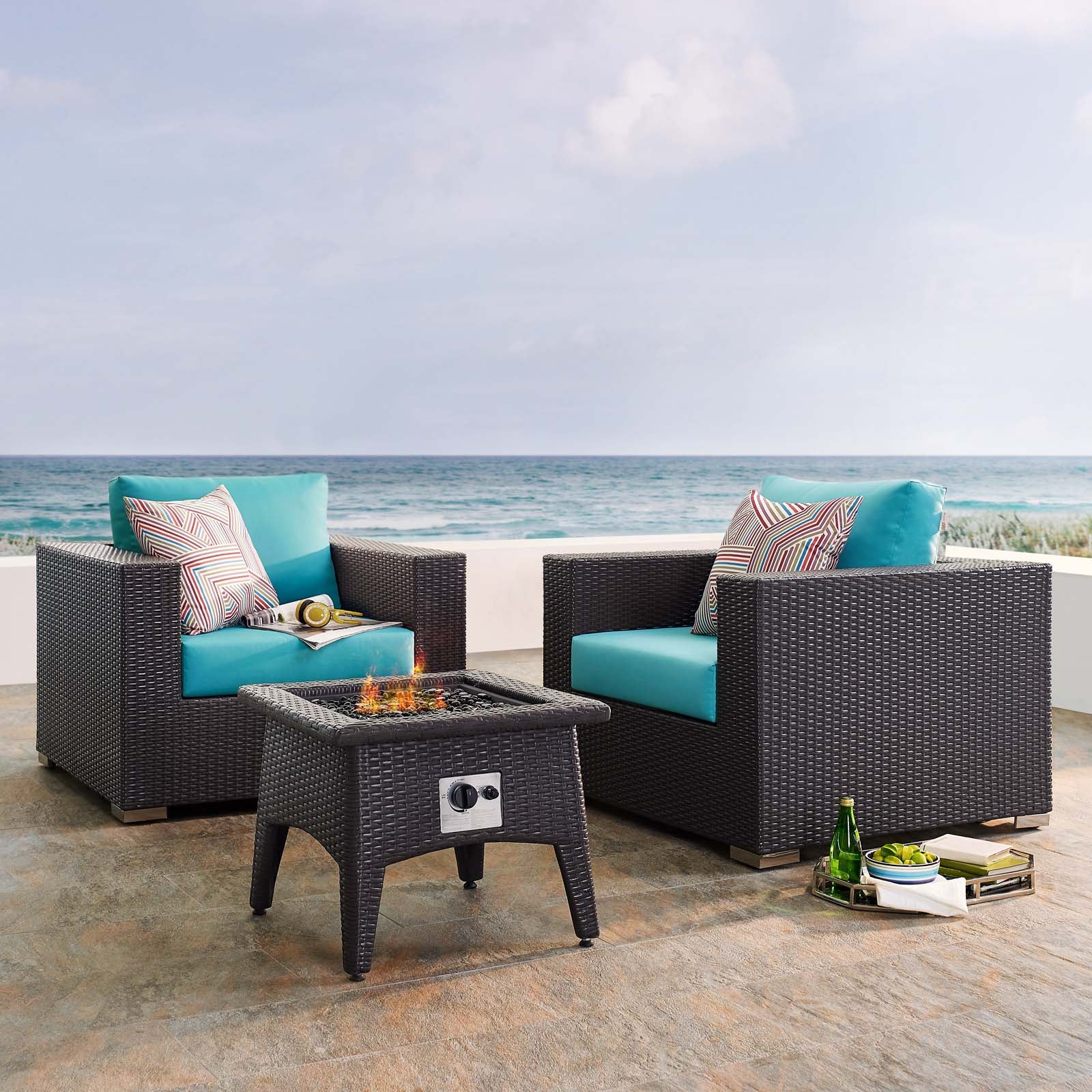 Convene 3 Piece Set Outdoor Patio with Fire Pit-Outdoor Set-Modway-Wall2Wall Furnishings