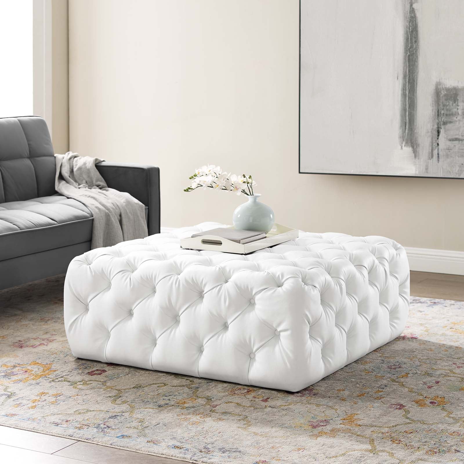 Anthem Tufted Button Large Square Faux Leather Ottoman-Ottoman-Modway-Wall2Wall Furnishings