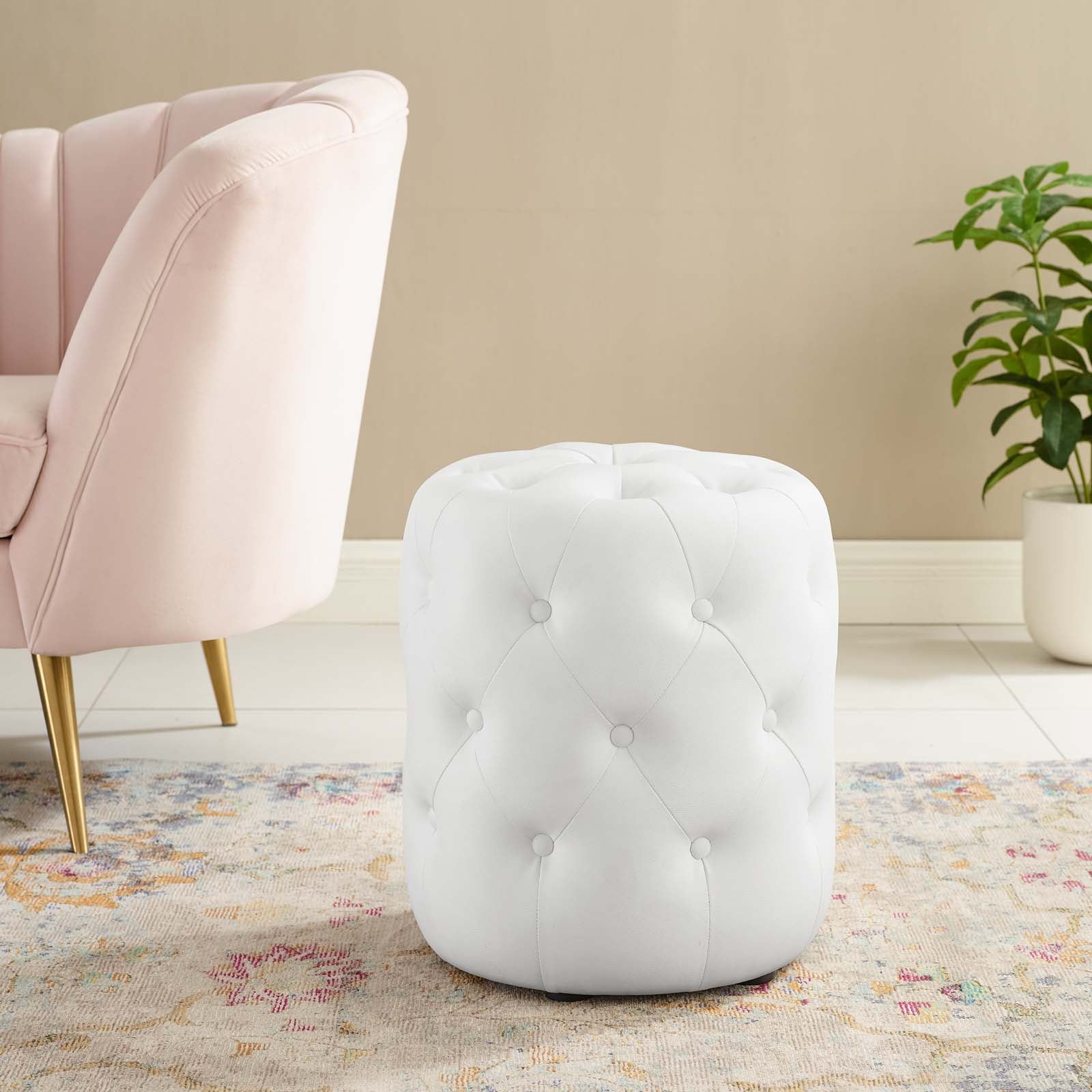 Anthem Tufted Button Round Faux Leather Ottoman-Ottoman-Modway-Wall2Wall Furnishings