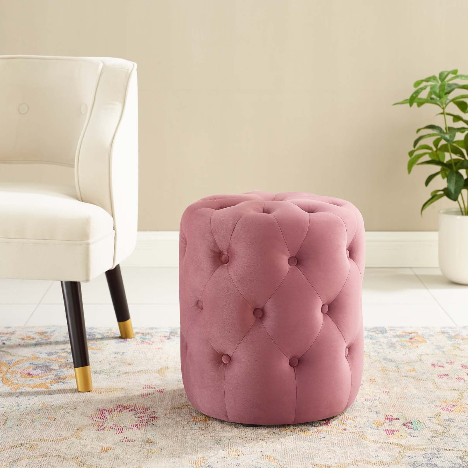 Anthem Tufted Button Round Performance Velvet Ottoman-Ottoman-Modway-Wall2Wall Furnishings