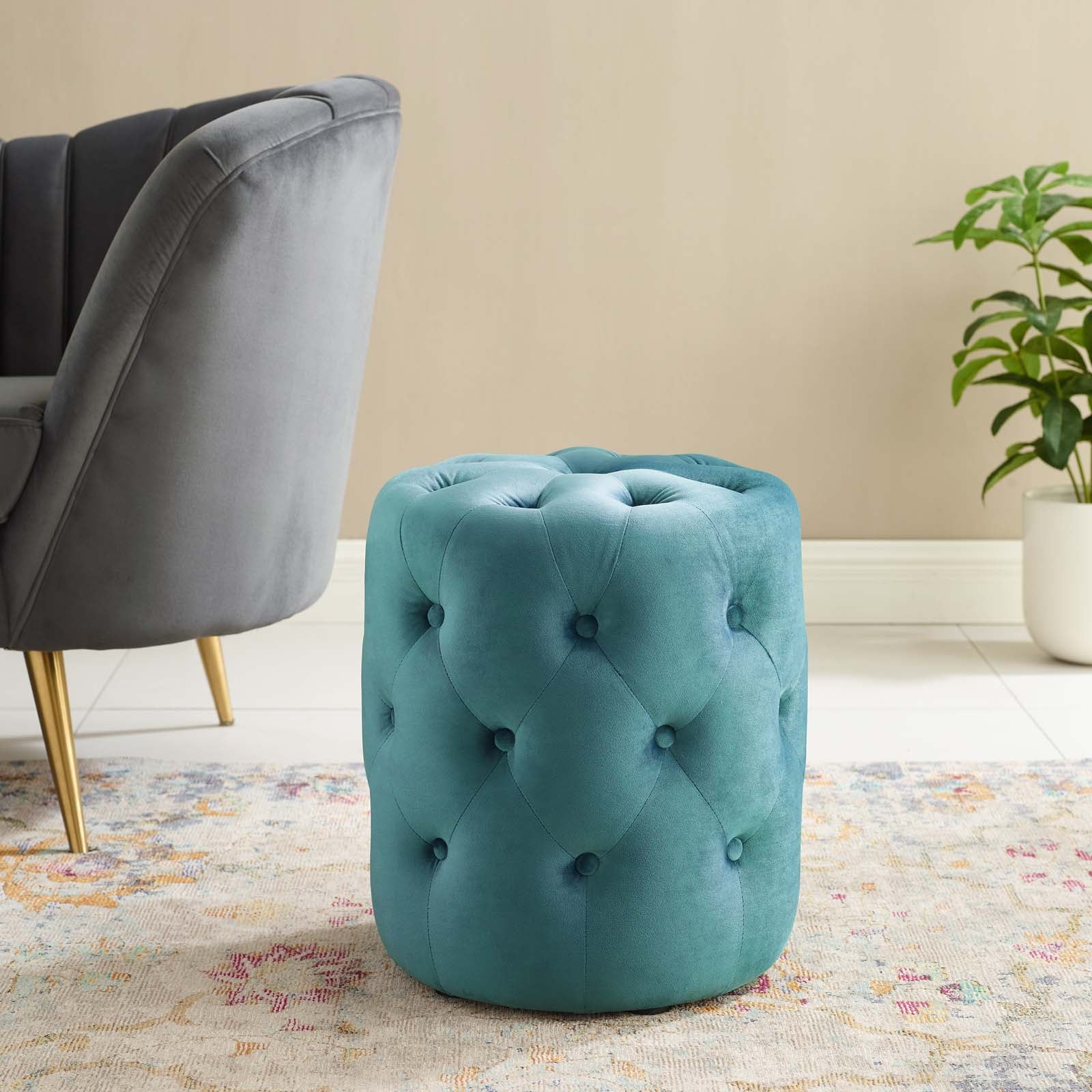 Anthem Tufted Button Round Performance Velvet Ottoman-Ottoman-Modway-Wall2Wall Furnishings