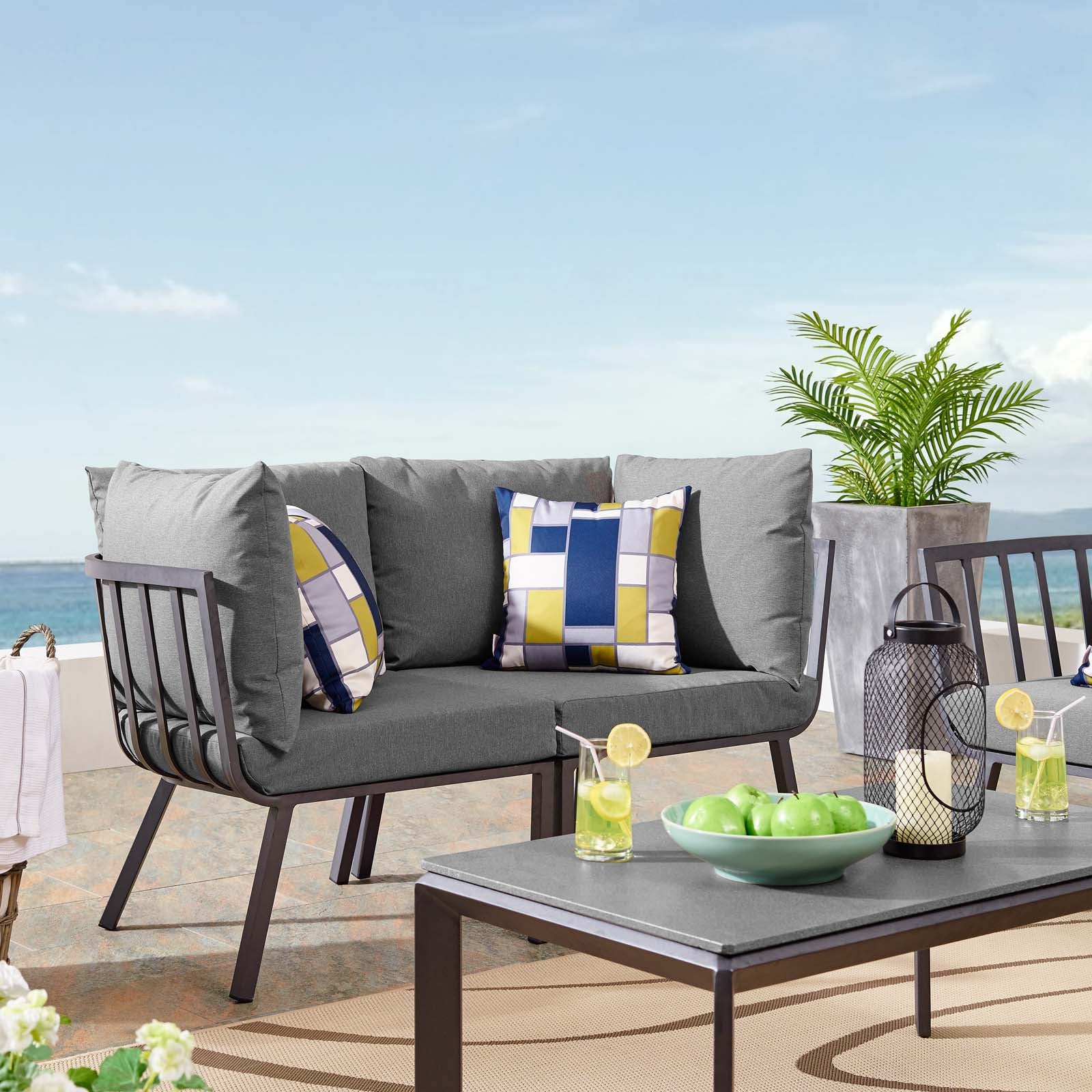 Riverside 2 Piece Outdoor Patio Aluminum Sectional Sofa Set-Outdoor Loveseat-Modway-Wall2Wall Furnishings
