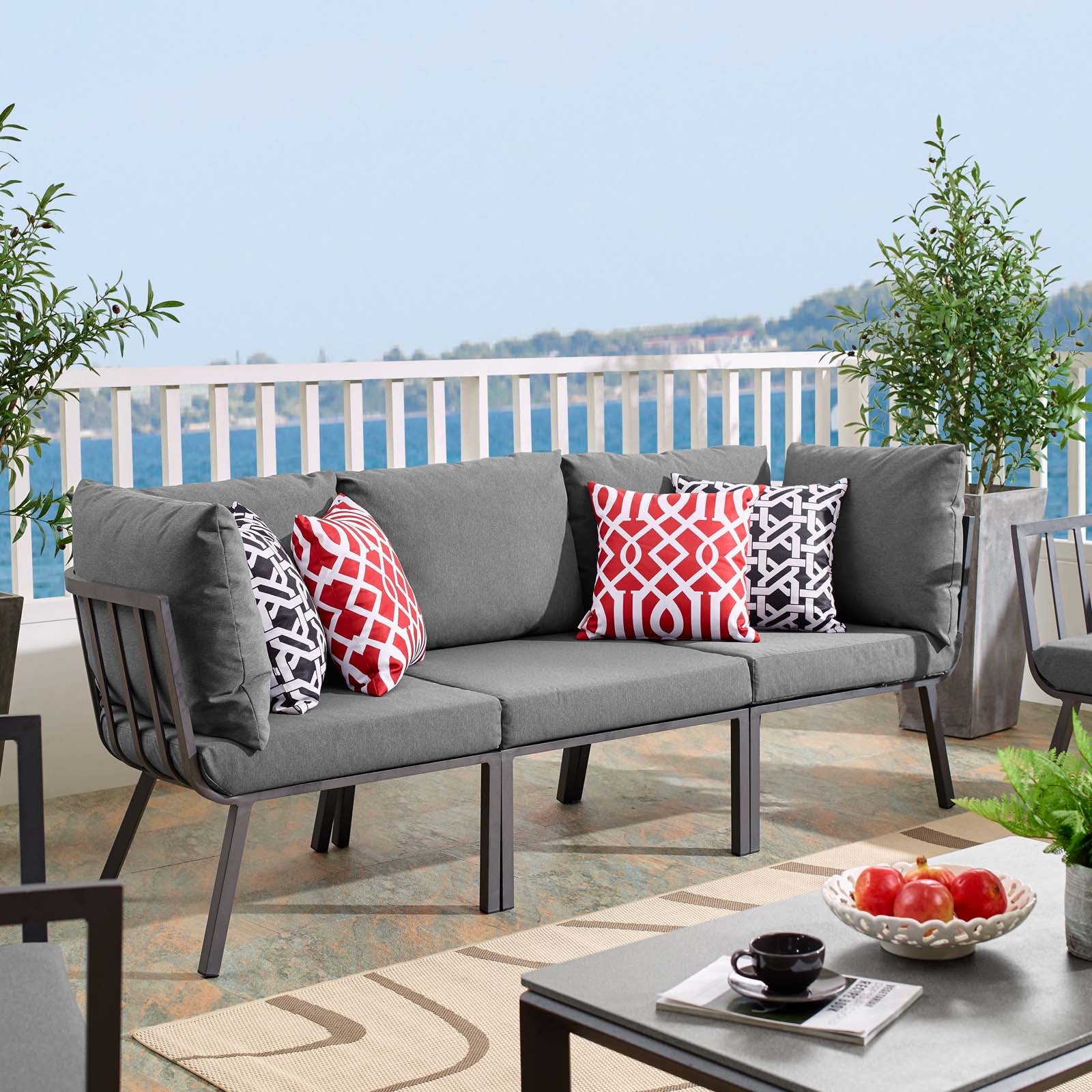 Riverside 3 Piece Outdoor Patio Aluminum Sectional Sofa Set-Outdoor Sofa-Modway-Wall2Wall Furnishings