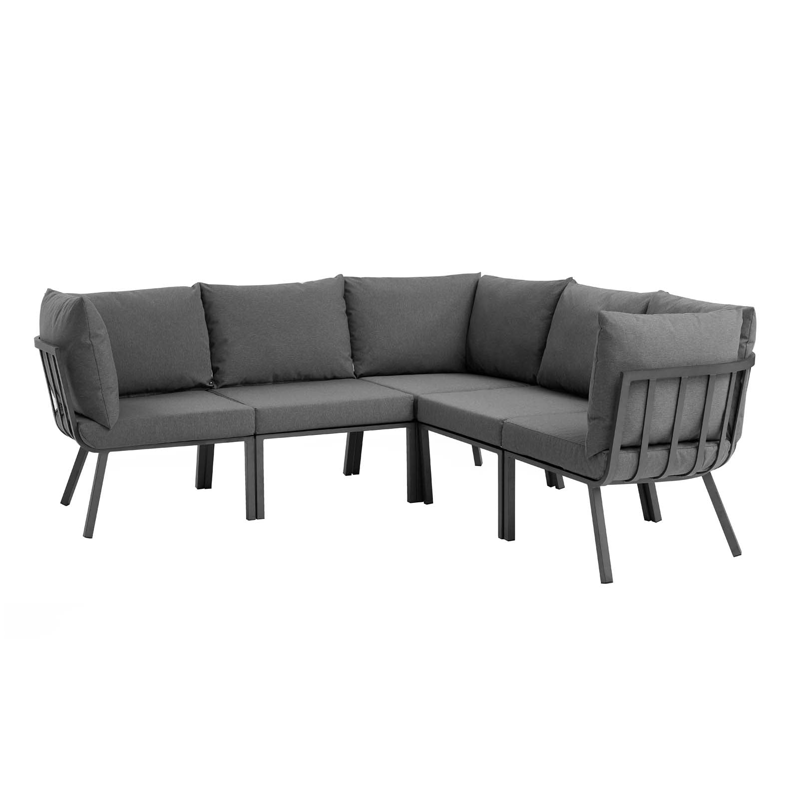 Riverside 5 Piece Outdoor Patio Aluminum Sectional-Outdoor Sectional-Modway-Wall2Wall Furnishings