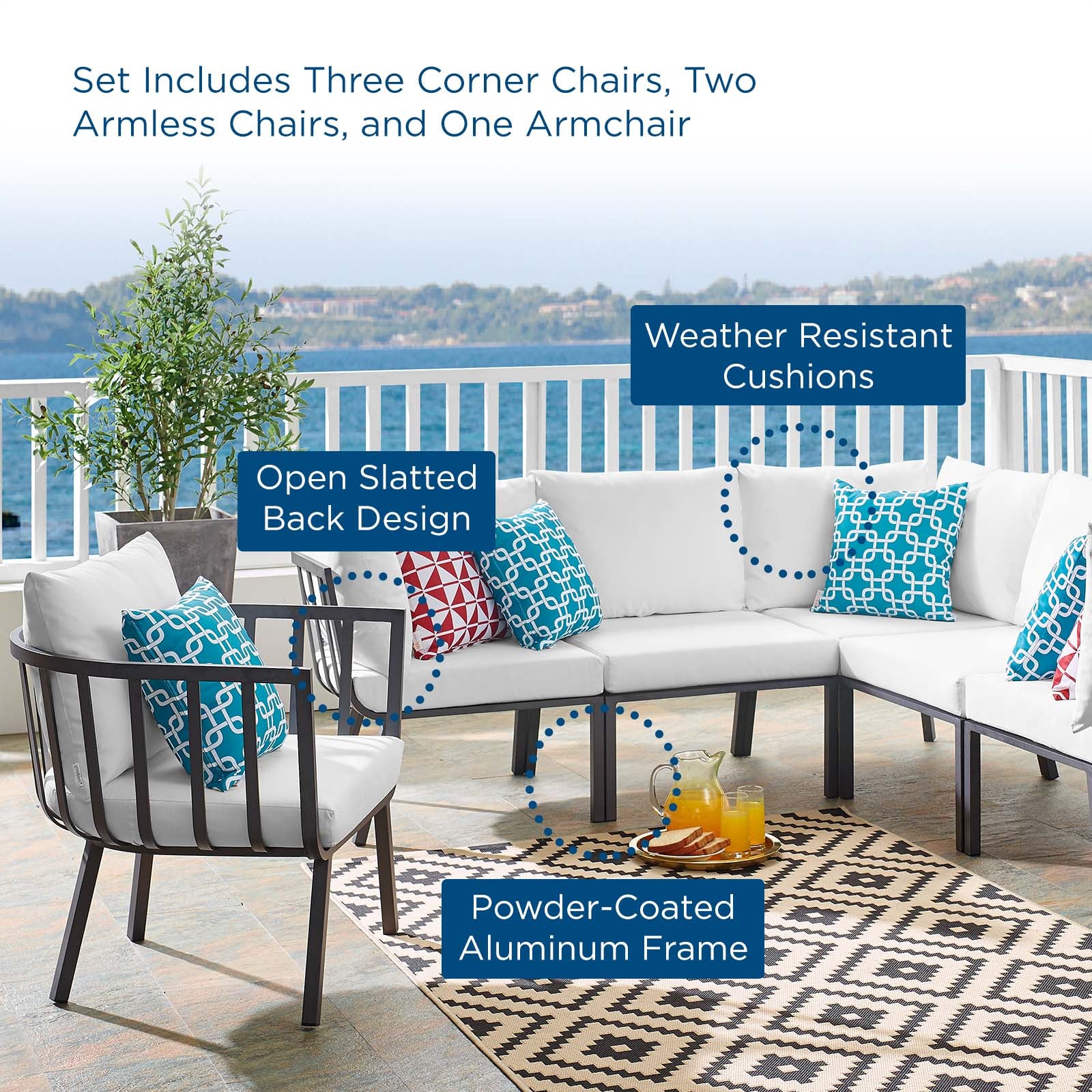 Riverside 6 Piece Outdoor Patio Aluminum Set-Outdoor Sectional-Modway-Wall2Wall Furnishings