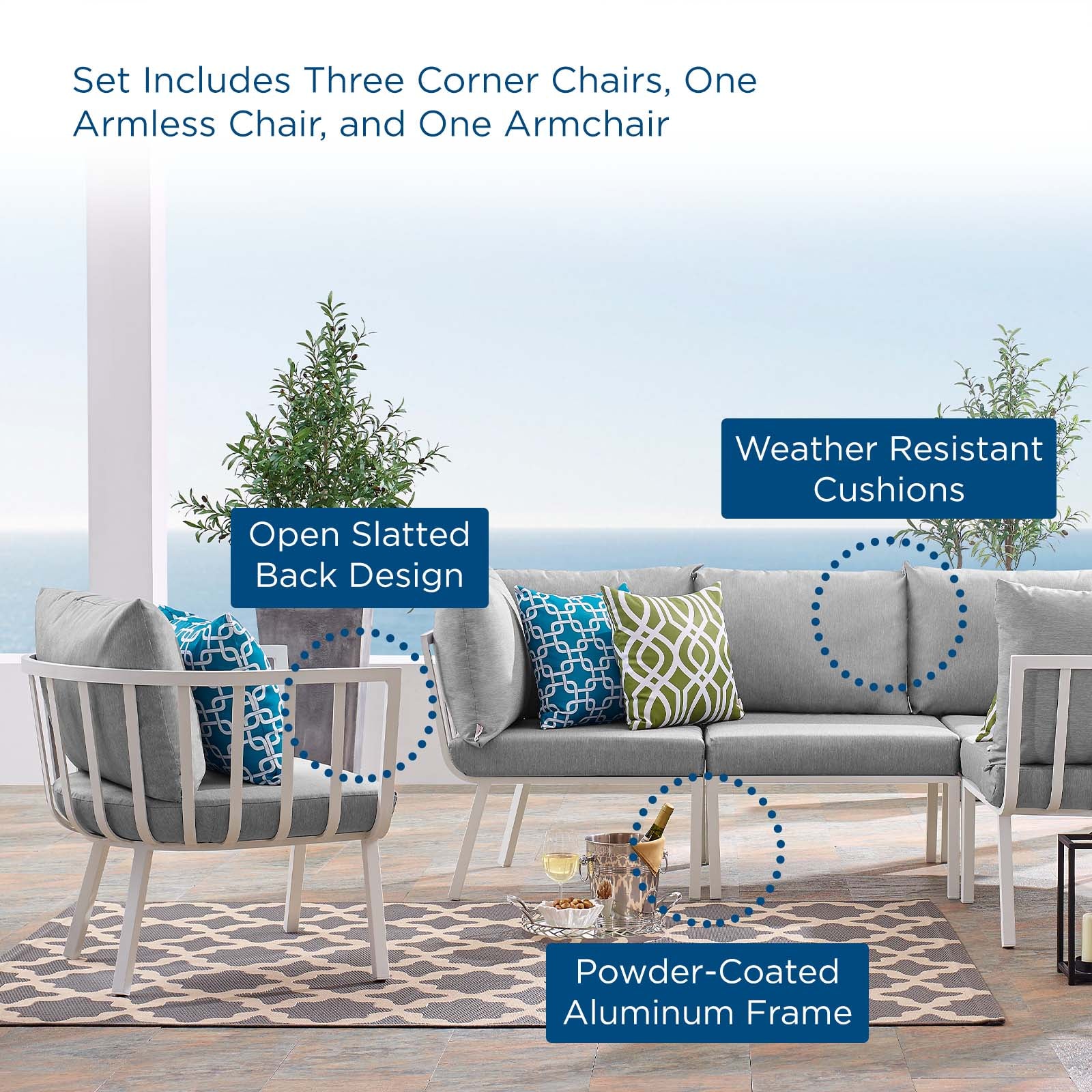 Riverside 5 Piece Outdoor Patio Aluminum Set-Outdoor Sectional-Modway-Wall2Wall Furnishings