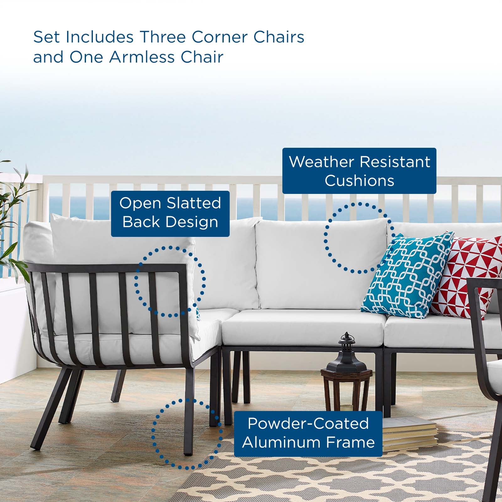 Riverside 4 Piece Outdoor Patio Aluminum Sectional-Outdoor Sectional-Modway-Wall2Wall Furnishings