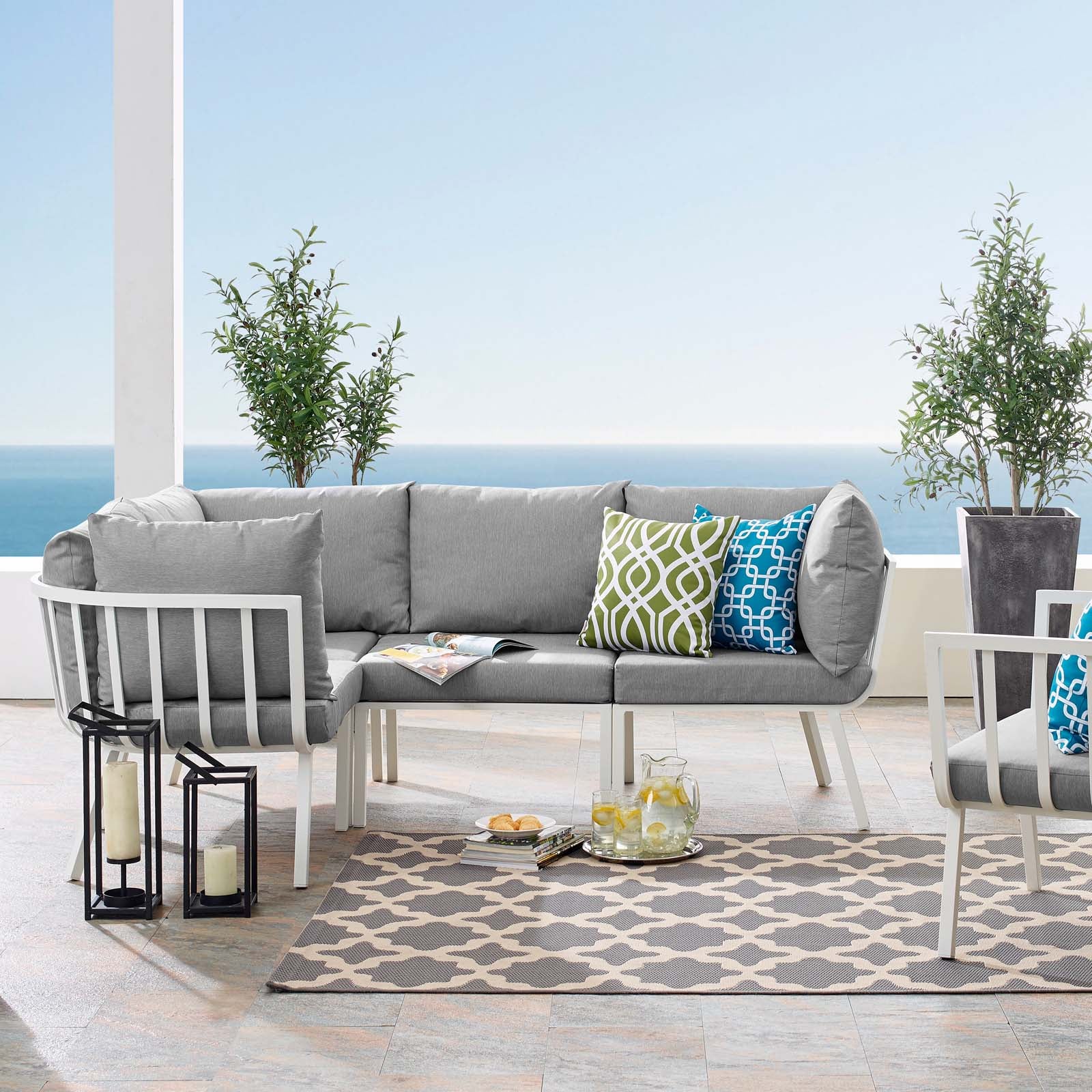 Riverside 4 Piece Outdoor Patio Aluminum Sectional-Outdoor Sectional-Modway-Wall2Wall Furnishings