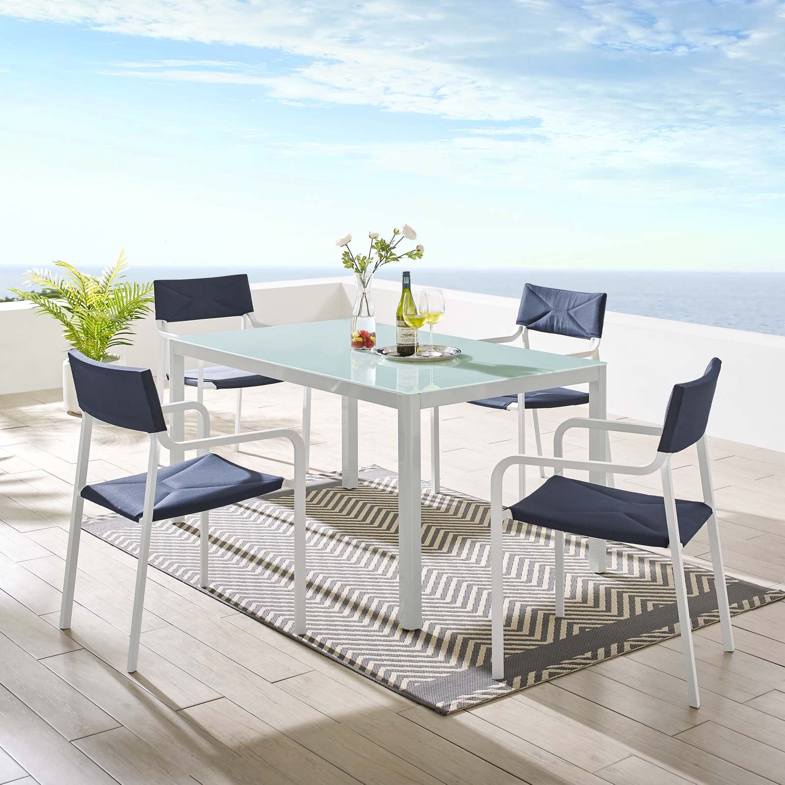 Raleigh 5 Piece Outdoor Patio Aluminum Dining Set-Outdoor Dining Set-Modway-Wall2Wall Furnishings