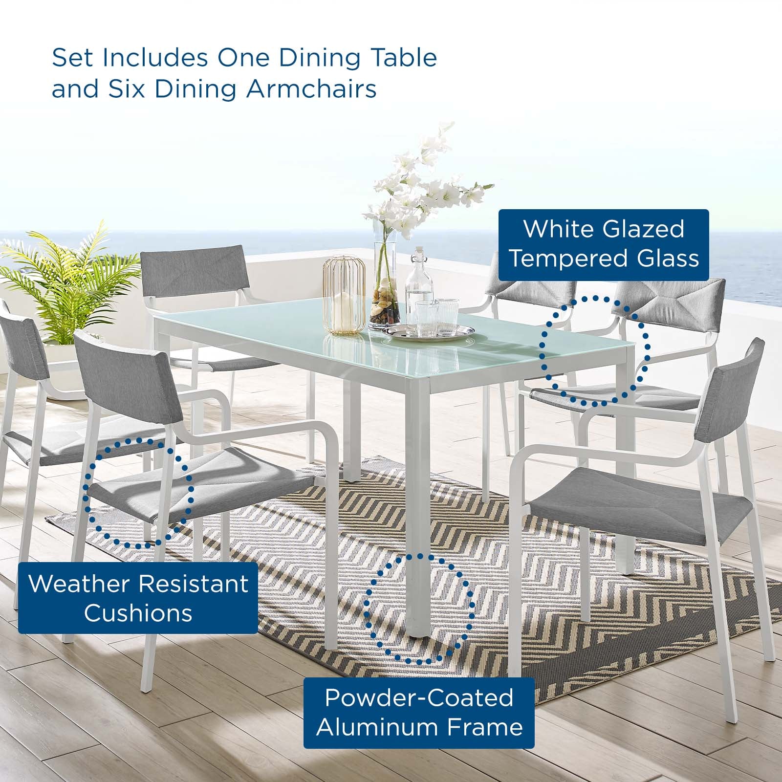 Raleigh 7 Piece Outdoor Patio Aluminum Dining Set-Outdoor Dining Set-Modway-Wall2Wall Furnishings