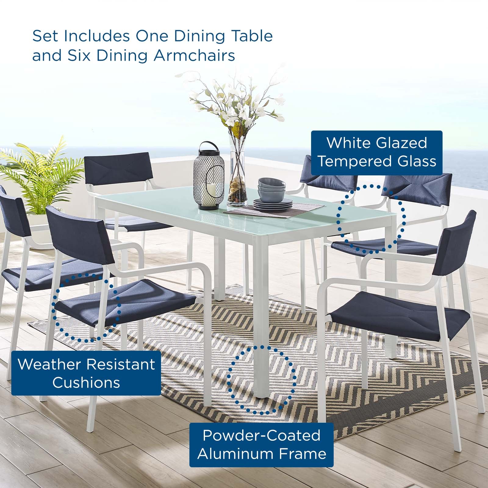 Raleigh 7 Piece Outdoor Patio Aluminum Dining Set-Outdoor Dining Set-Modway-Wall2Wall Furnishings