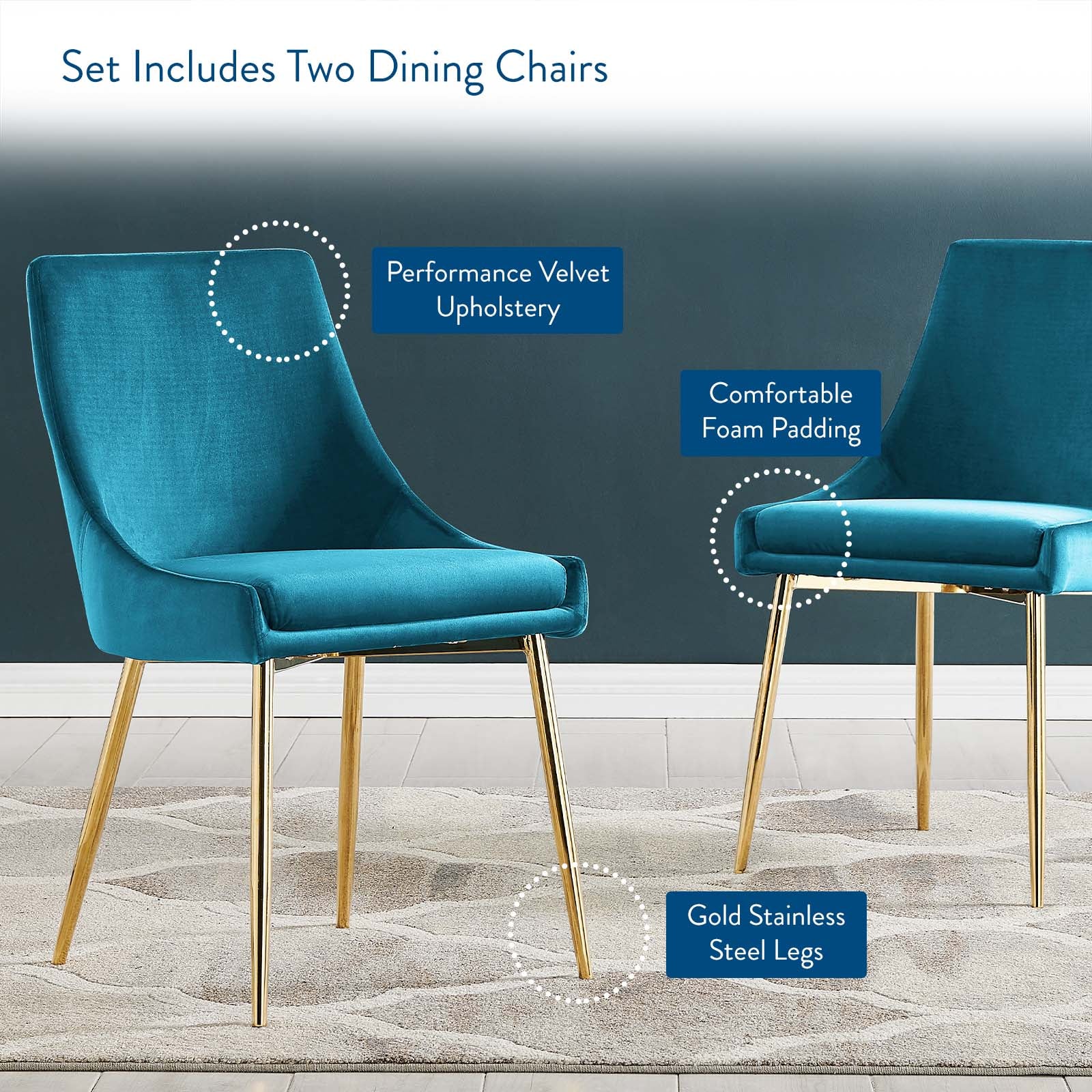 Viscount Performance Velvet Dining Chairs - Set of 2-Dining Chair-Modway-Wall2Wall Furnishings