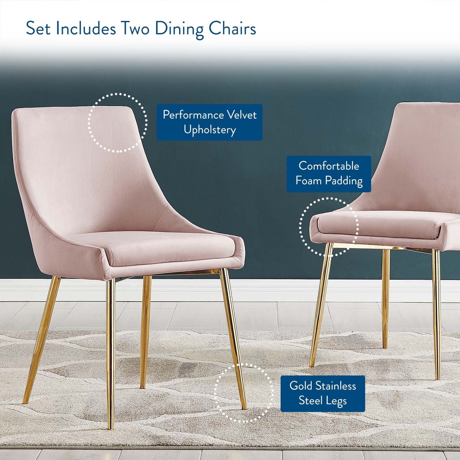Viscount Performance Velvet Dining Chairs - Set of 2-Dining Chair-Modway-Wall2Wall Furnishings