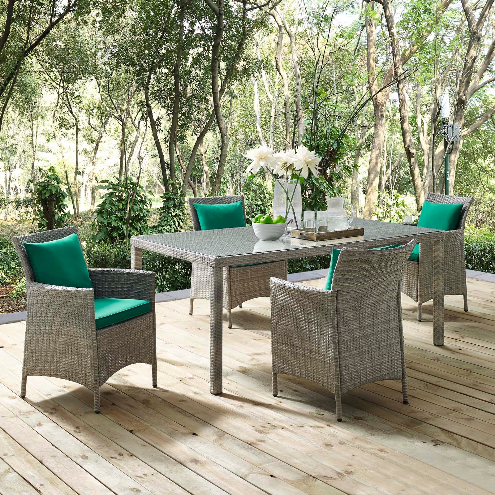 Conduit 5 Piece Outdoor Patio Wicker Rattan Dining Set-Outdoor Dining Set-Modway-Wall2Wall Furnishings