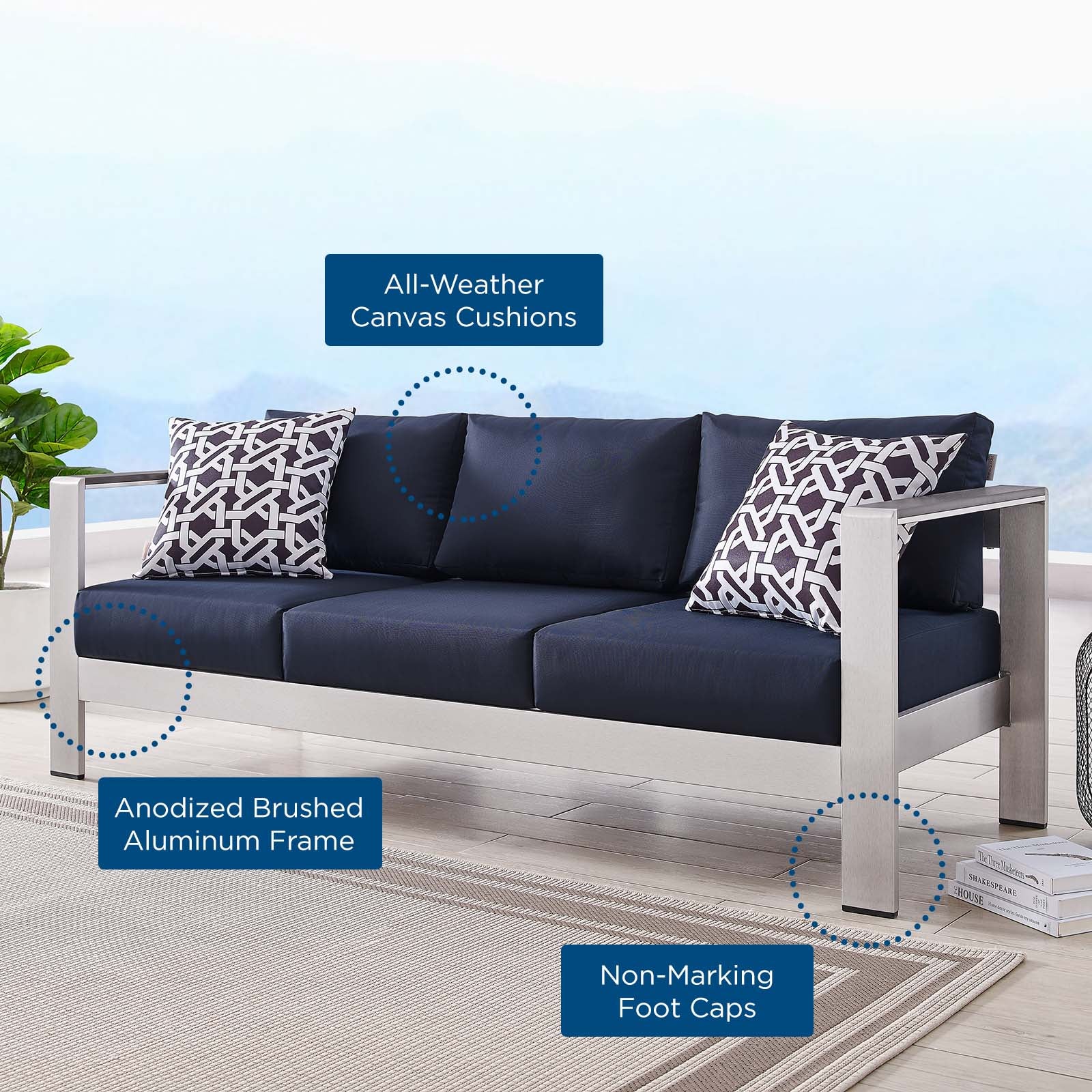 Shore Outdoor Patio Aluminum Sofa-Outdoor Sofa-Modway-Wall2Wall Furnishings