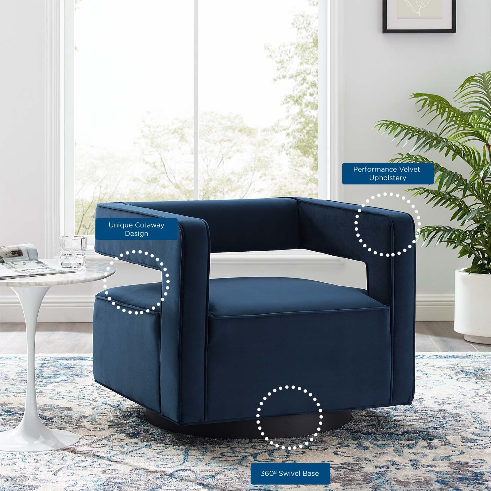 Booth Performance Velvet Swivel Armchair-Armchair-Modway-Wall2Wall Furnishings