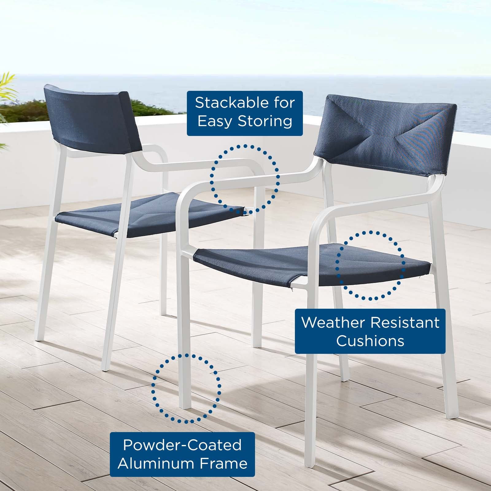 Raleigh Outdoor Patio Aluminum Armchair Set of 2-Outdoor Set-Modway-Wall2Wall Furnishings