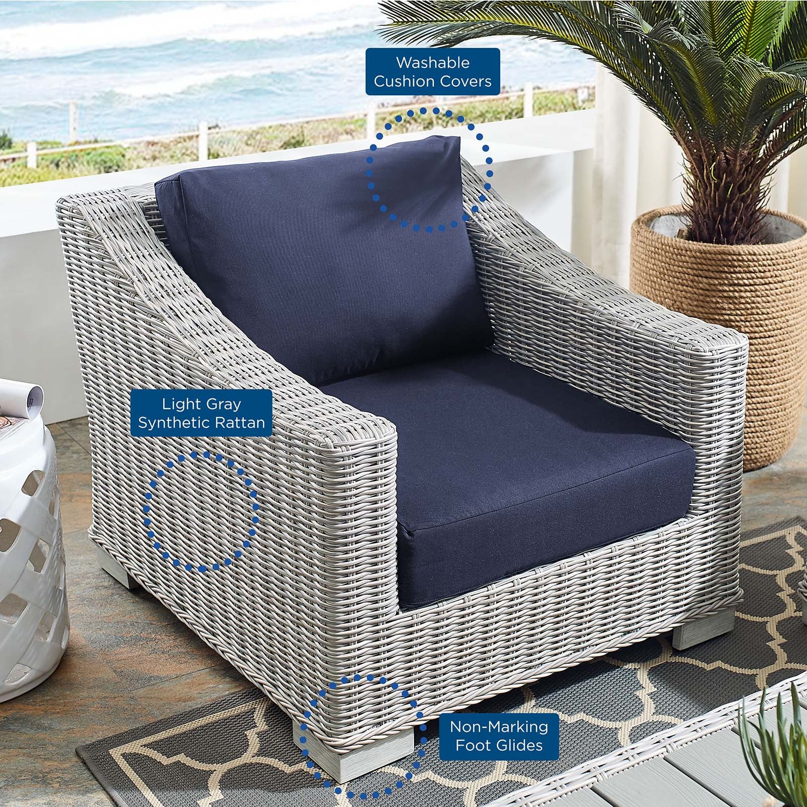 Conway Sunbrella® Outdoor Patio Wicker Rattan Armchair-Outdoor Arm Chair-Modway-Wall2Wall Furnishings