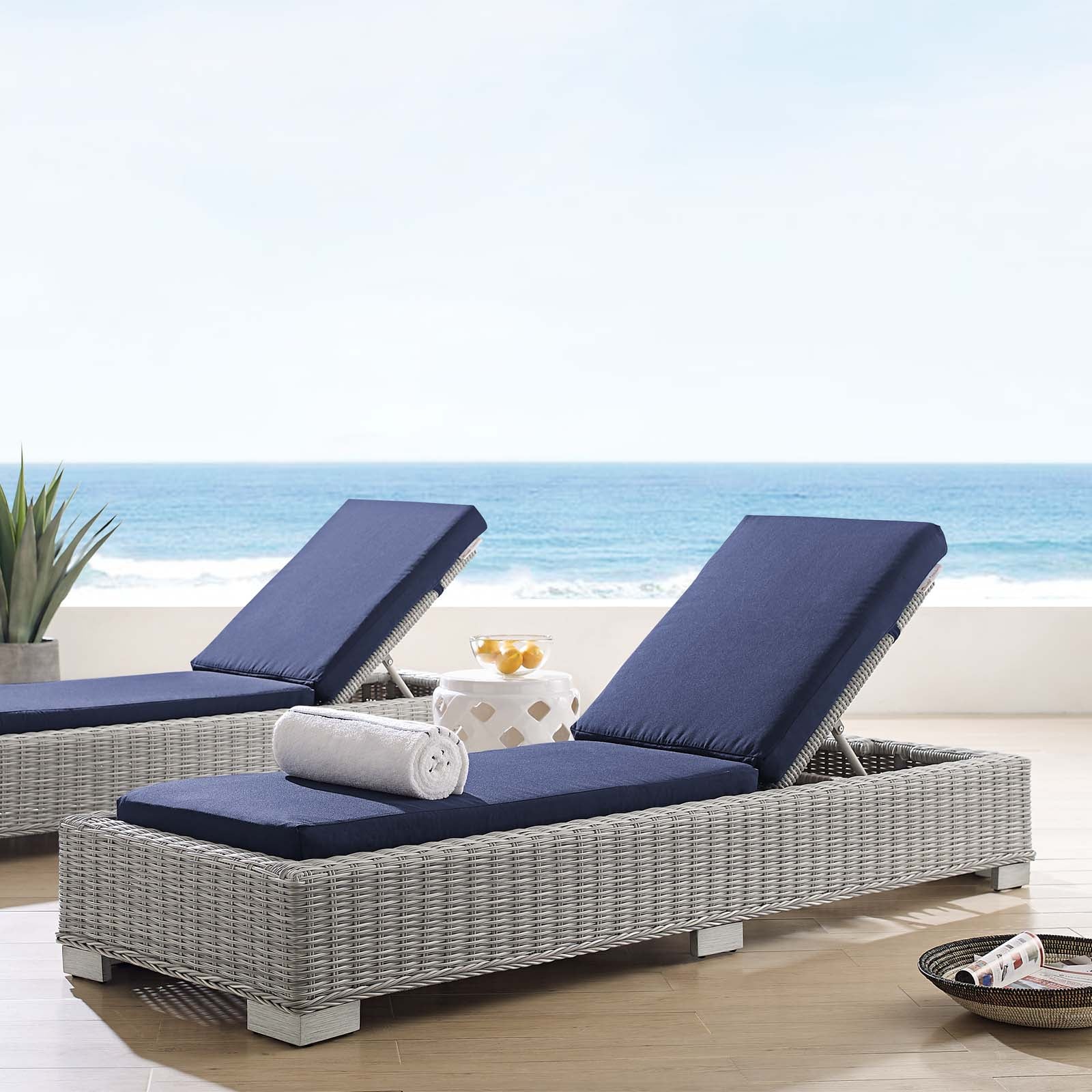 Conway Sunbrella® Outdoor Patio Wicker Rattan Chaise Lounge-Outdoor Lounge Chair-Modway-Wall2Wall Furnishings