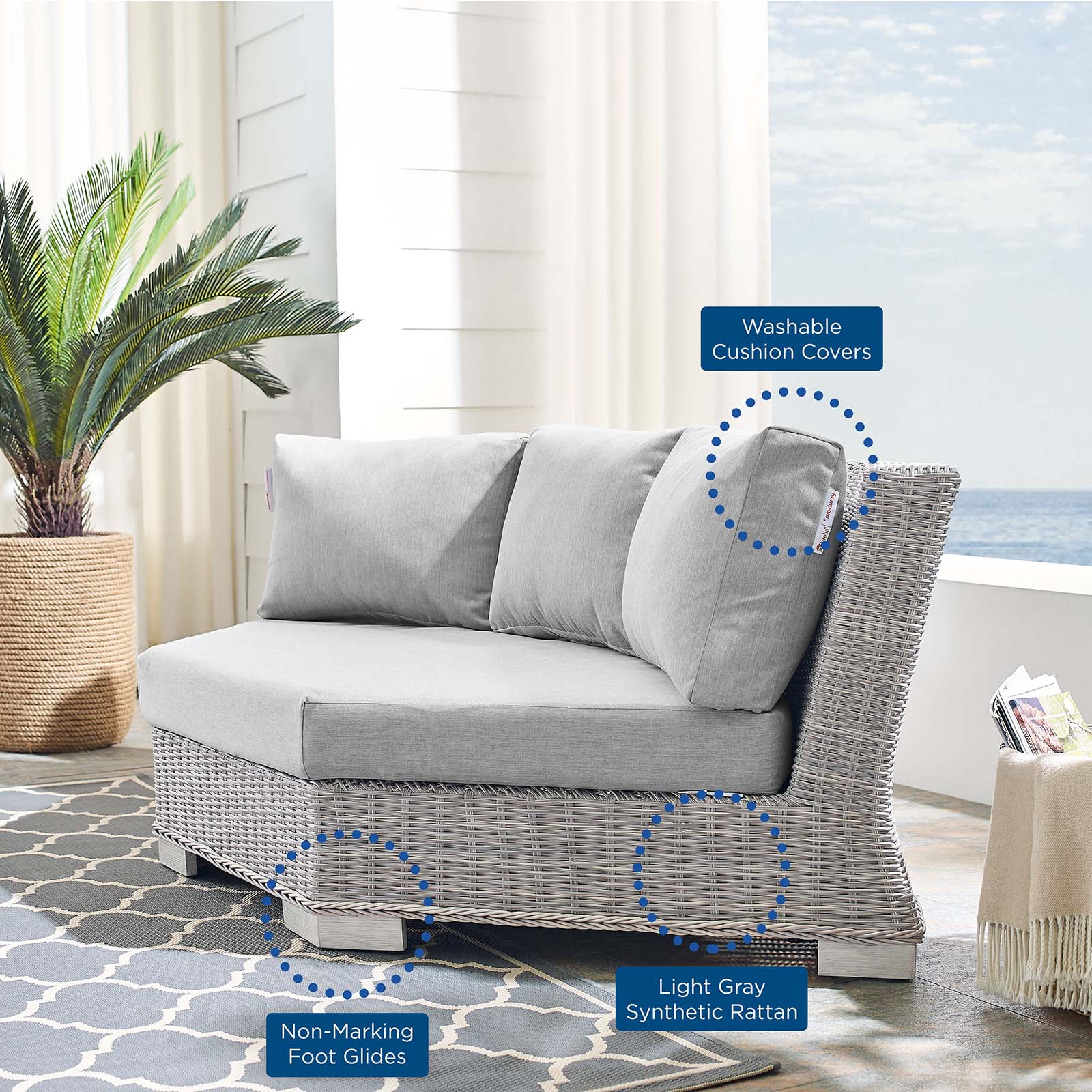 Conway Sunbrella® Outdoor Patio Wicker Rattan Round Corner Chair-Outdoor Corner Chair-Modway-Wall2Wall Furnishings